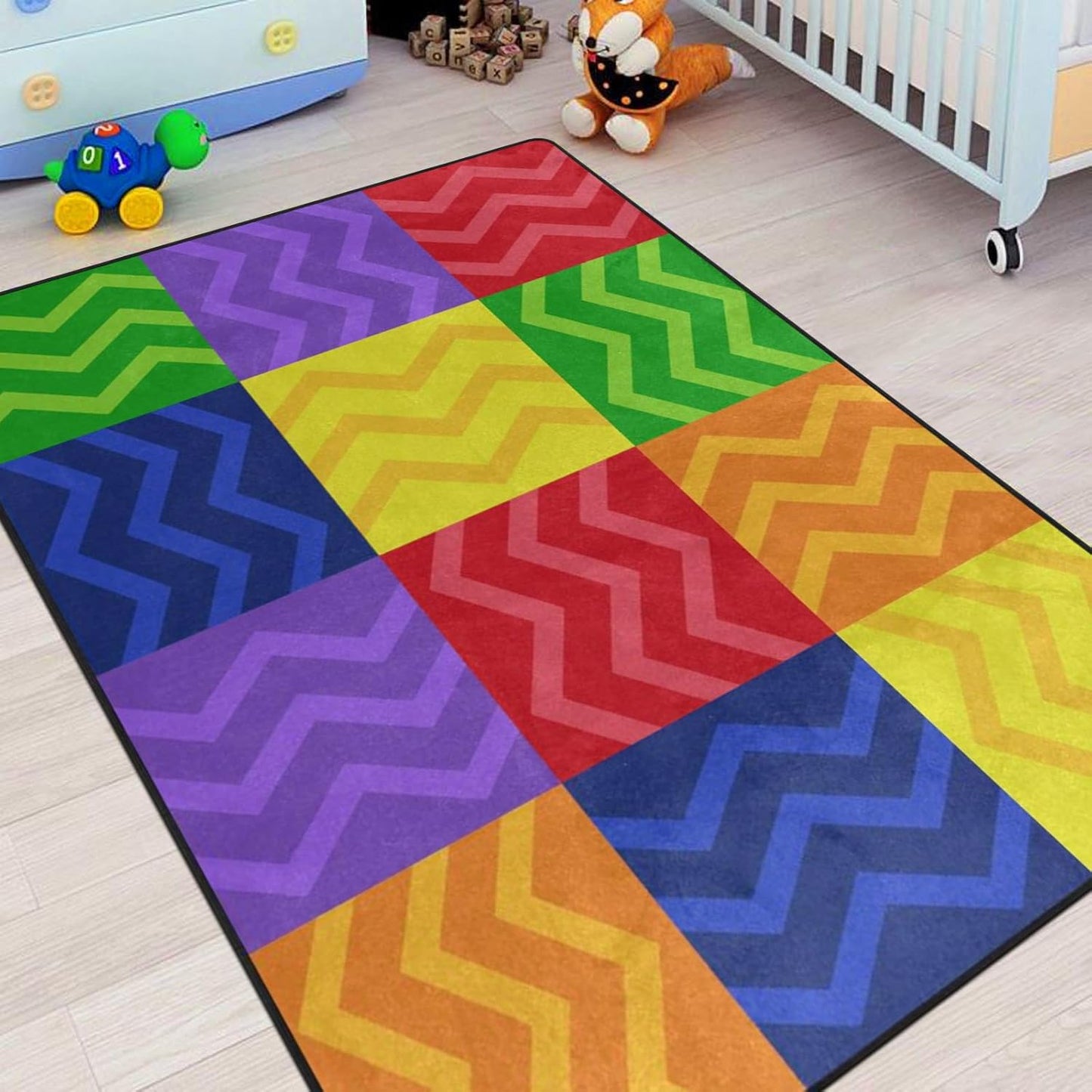 Kids Playmat Rug, Soft Classroom Seating Area Rugs - 5x7 Ft Nursery Carpet with Rubber Backing, Colorful Checkered Rug Suitable for Preschool, Artroom, Library and Reading Area, Multicolor