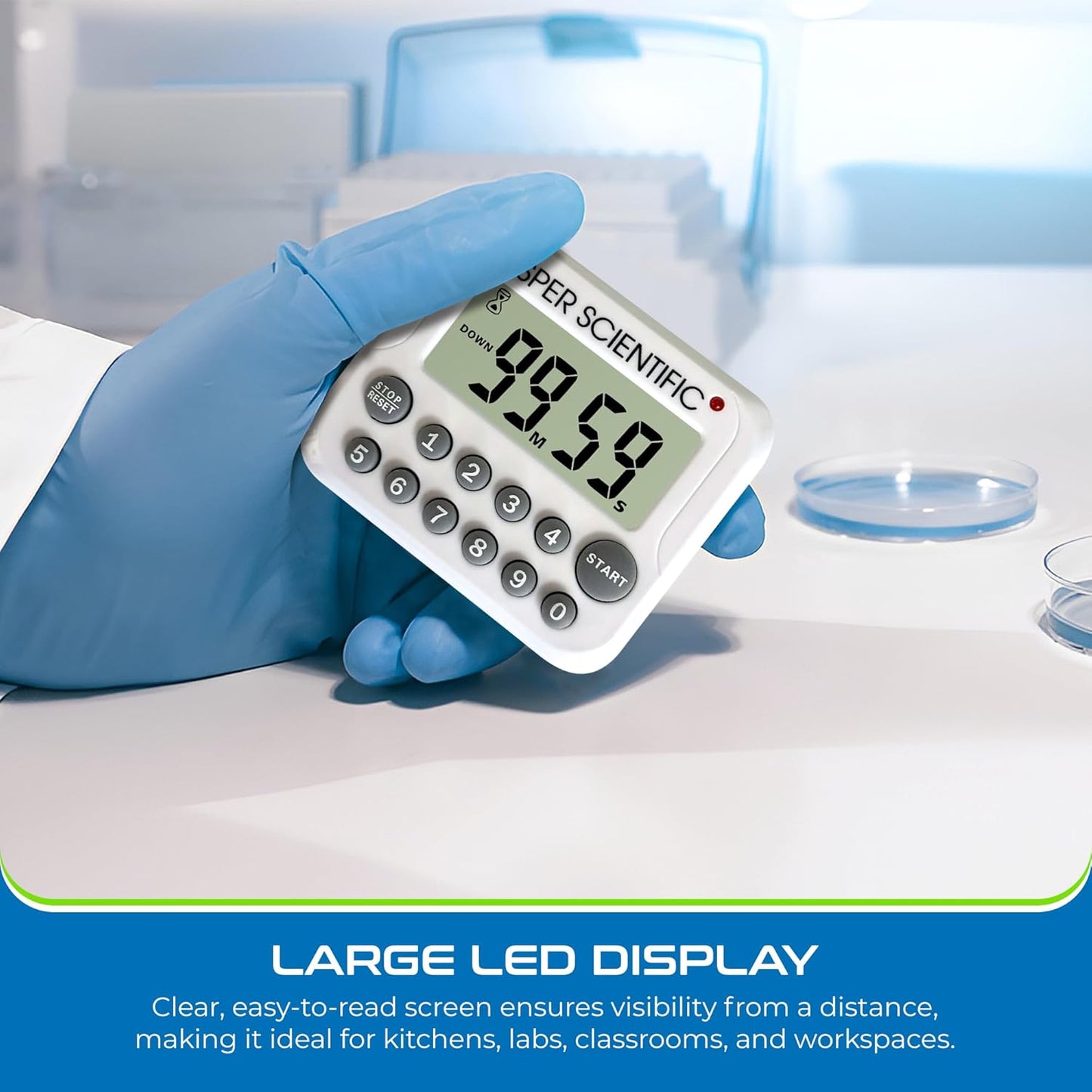 Sper Scientific Digital Count Up/Down Timer with Audible & Visual Alarm 810003 – Timer with Large Display & Loud Alarm with Up to 99 Minute Countdown - for Labs, Cooking, Workouts, Classroom & More