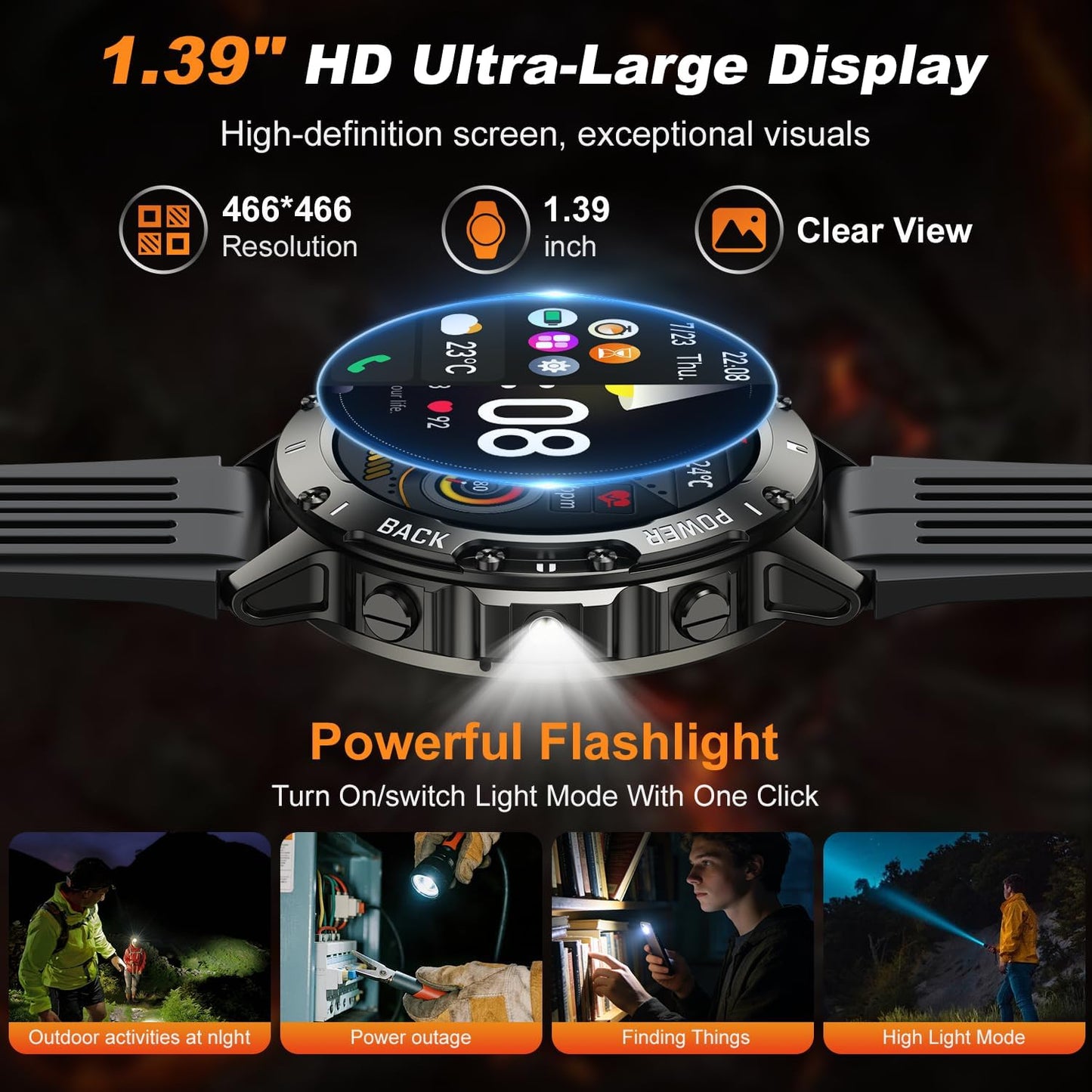 zhizhi Smart Watch for Men Fitness Tracker: Smart Watches for Android Phones iPhone Bluetooth Waterproof Make Answer Call Digital Mens Watches Heart Rate Monitor Running Smartwatch Samsung Compatible