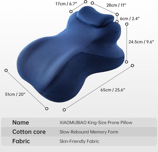 King Size Wedge Pillow for Firm Support, Ergonomic Memory Foam Prone Pillow for Reading & Stomach Sleeping, Back/Leg Relief with Removable Head Rest, Washable Cover
