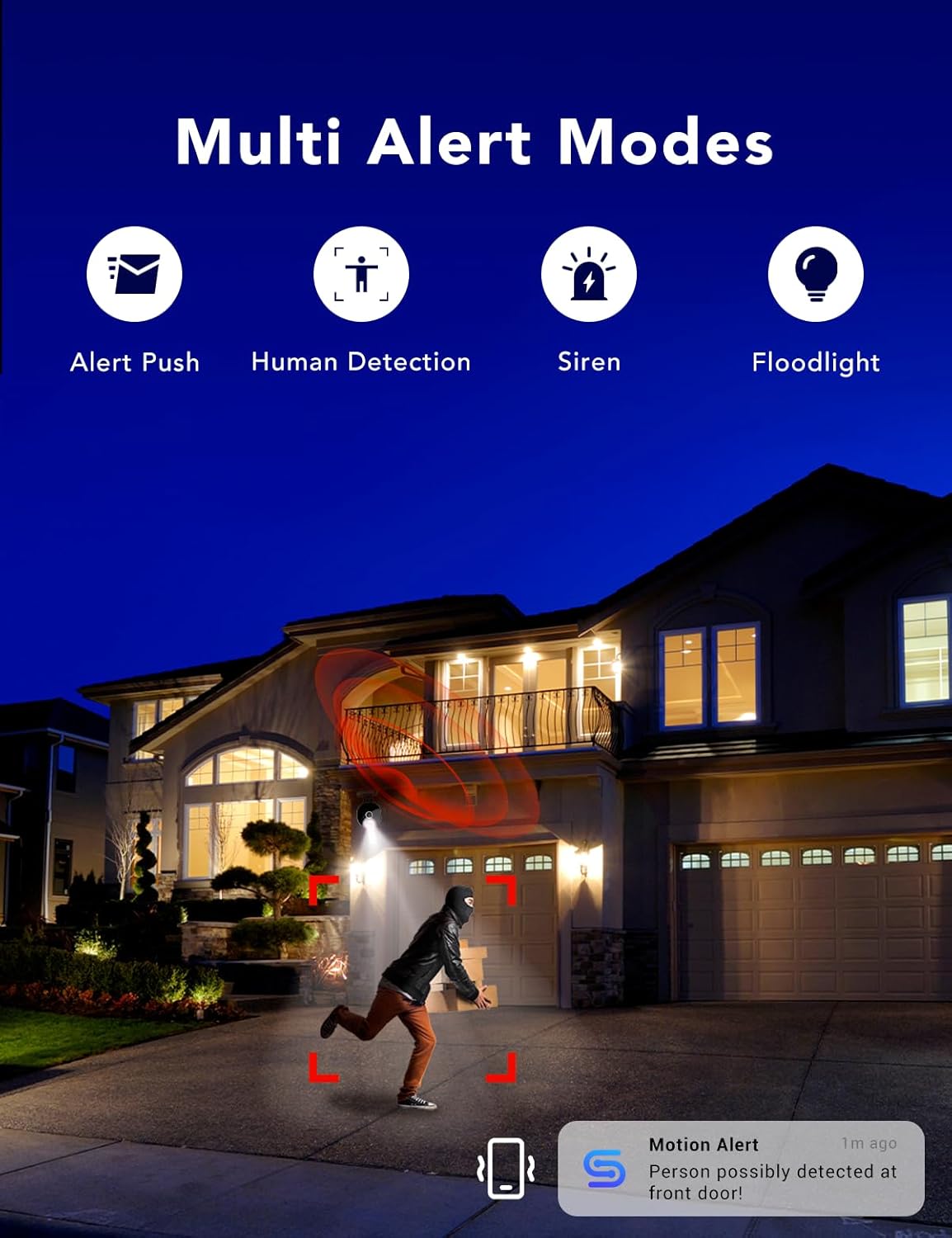 2K Security Camera Wired, Outdoor/Indoor for Home, Pet, Baby, Nanny, IP65 Waterproof Color Night Vision, White Light & Siren, Recording, Motion Detection, Compatible with Alexa,Black-4P