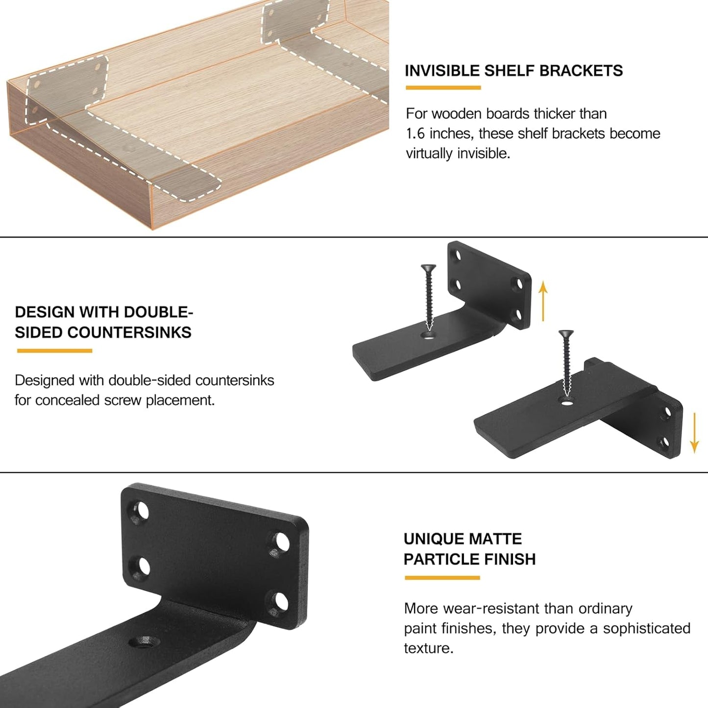 HITOMEN Heavy Duty Floating Shelf Brackets, 4-Inch (1/5'' Thick) Hidden Shelves Hardware, Iron L Brackets, Rustic Industrial Black Metal Wall Shelving Supports, 4 Pack