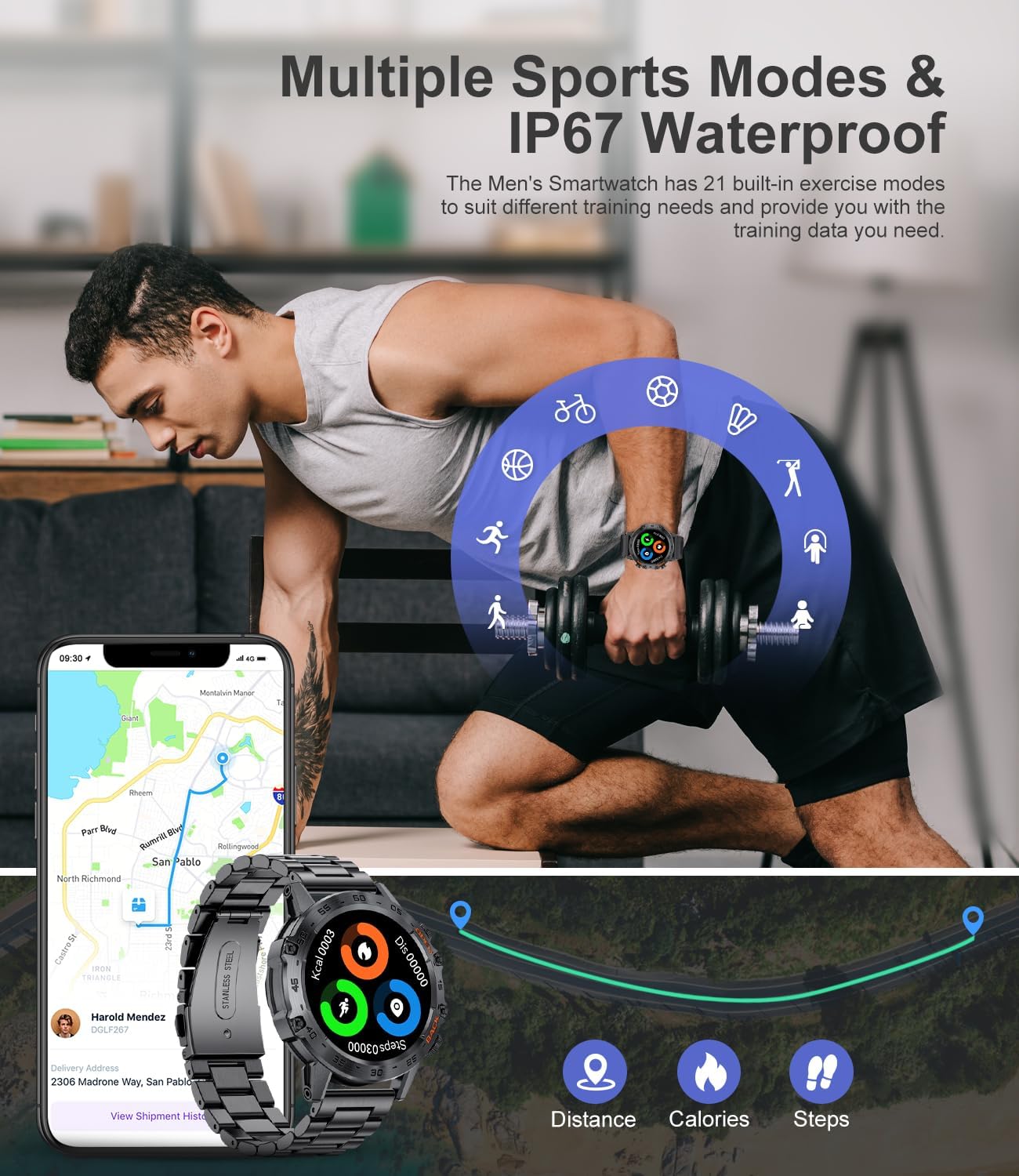 SUNKTA Military Smart Watch for Men(Answer/Dial Calls),100 Sports Modes, 5ATM Waterproof Fitness Watch with Heart Rate/SpO2/Blood Pressure for Android and iOS,1.39''HD DIY Screen Smartwatch Black