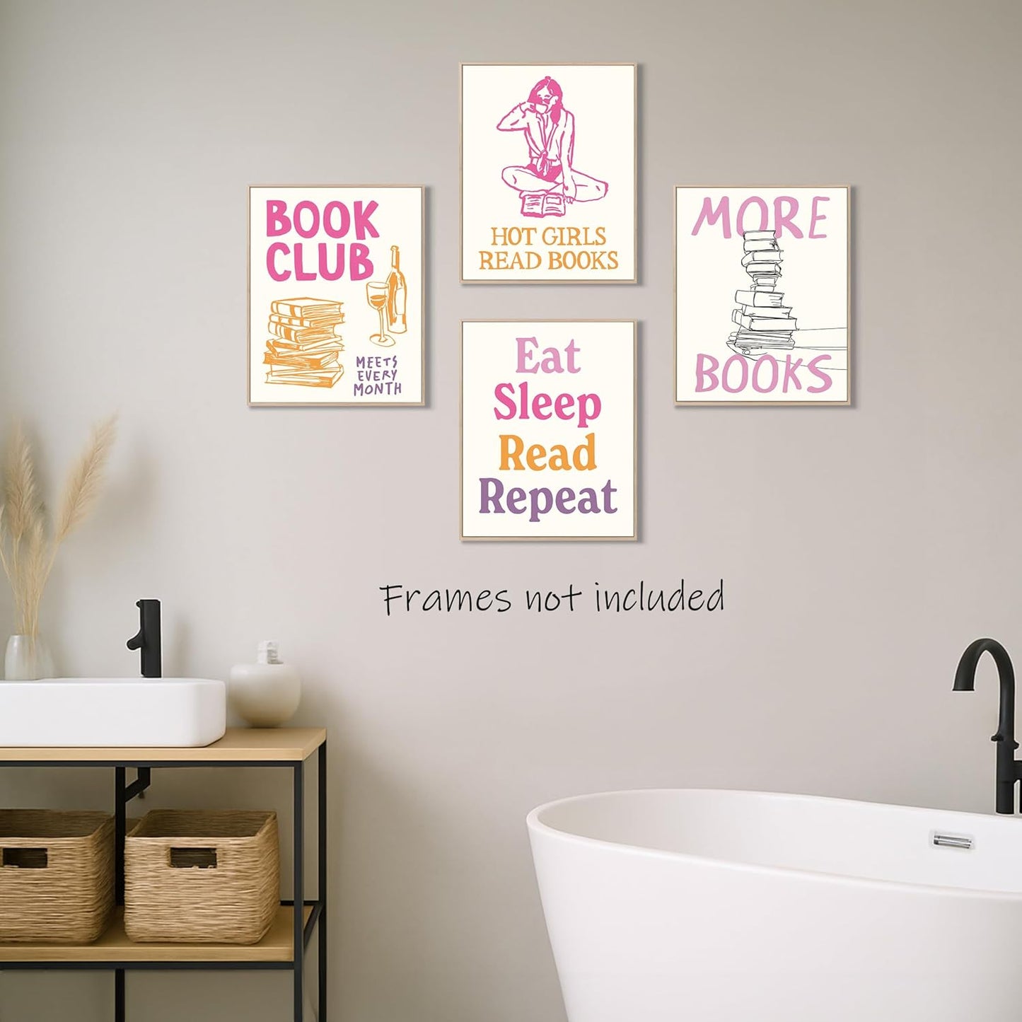 Aychlithic Book Club Decor Posters - Book Lovers Bookish Gift, Trendy Girly Preppy Room Decor, Reading Room Poster Prints Wall Art for Dorm Library Reading Corner Unframed 8x10 Inch, Set of 4