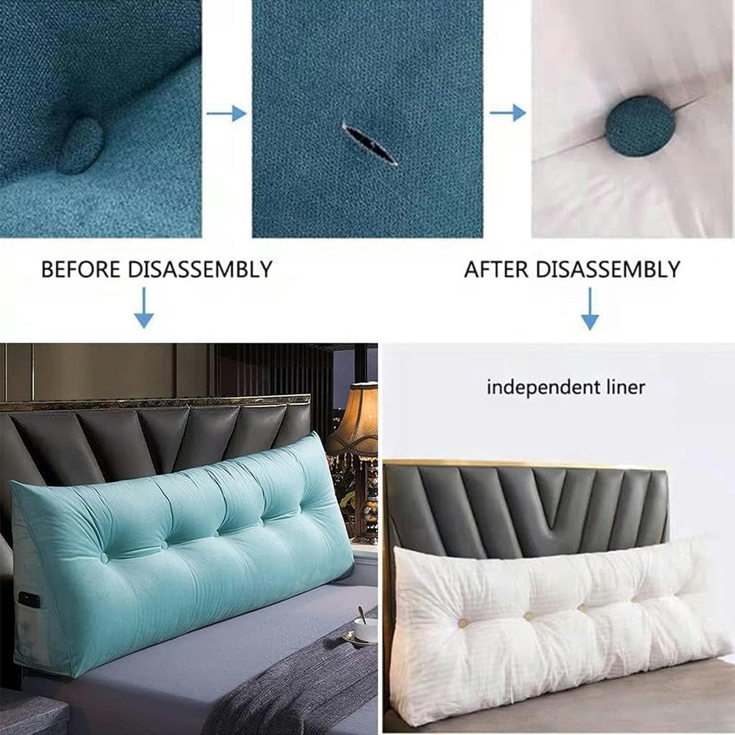 Reading Pillow Large Bolster Triangular Headboard Backrest Positioning Support Wedge Pillow for Dorm Room Daybed Twin Bed with Removable Cover