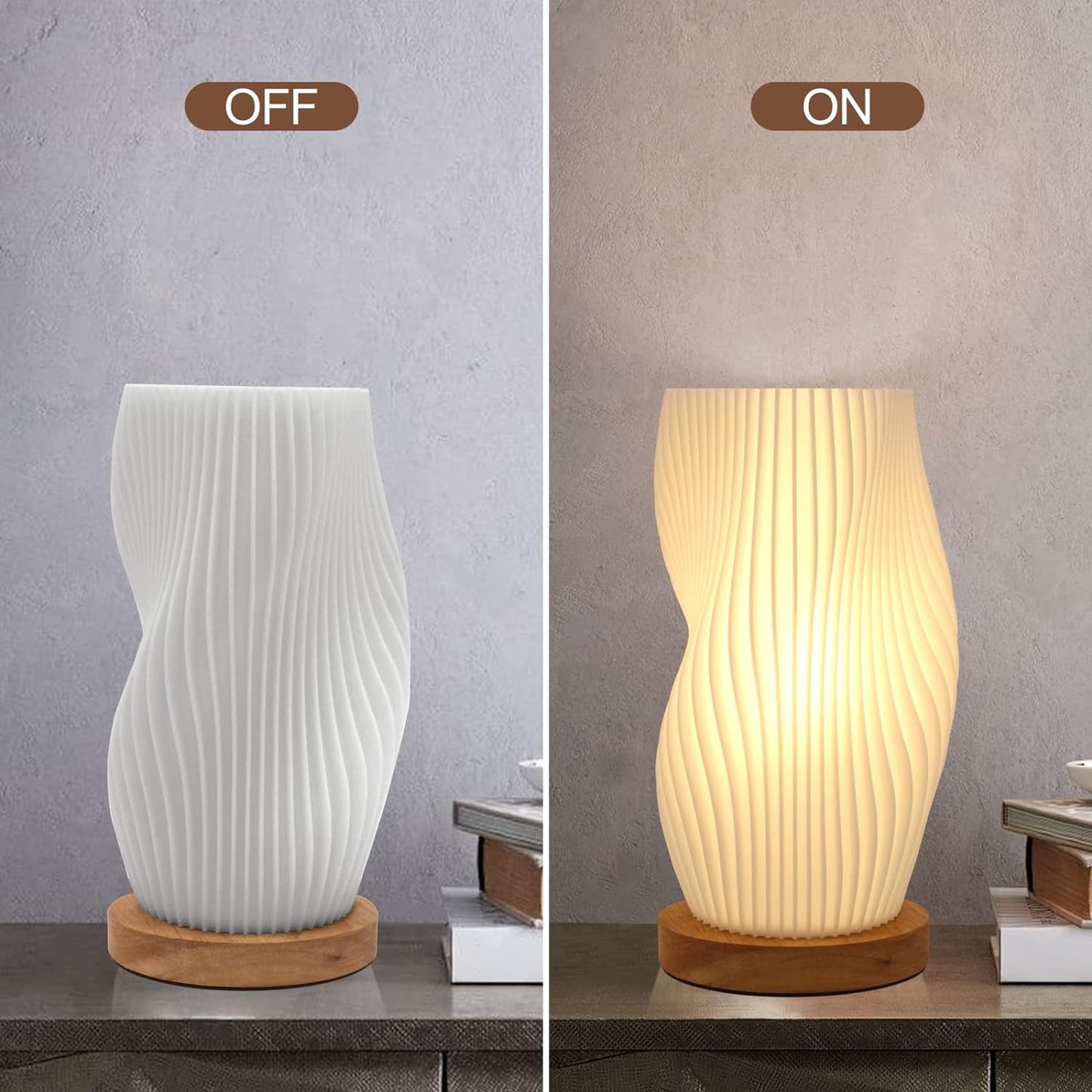 Zenply Dimmable Novelty Small Table Lamp for Bedroom, Vintage Style Striped Night Light, Mini Bedside Lamp for Small Space, Kids Room, Office, Dorm