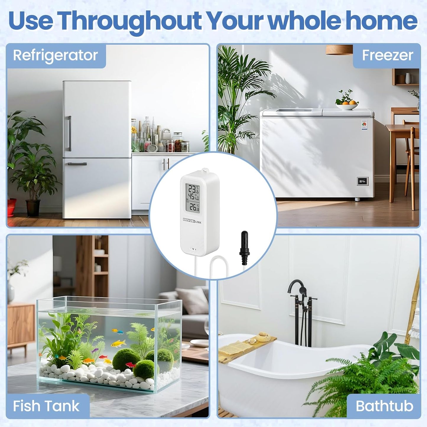 2PC WiFi Refrigerator Thermometer Hygrometer with Alarm, Freezer Temperature with Probe, Wireless Digital Fridge Thermometer Humidity Sensor, Free Data Export for Home Kitchen Fridge Tub