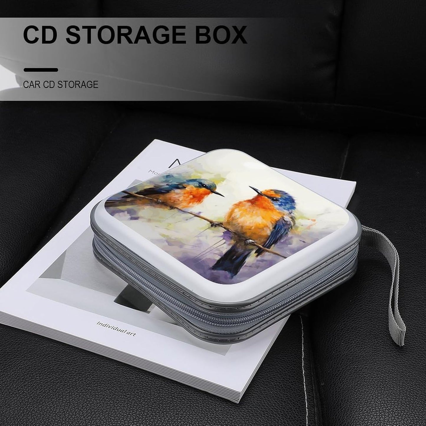 Oil Painting Bird CD Case 40 Capacity Case Zipper CD Collection Bag with Handles Cover DVD Storage Hard Plastic DVD Disc Cases Storage Binder for Car Home Office Travel