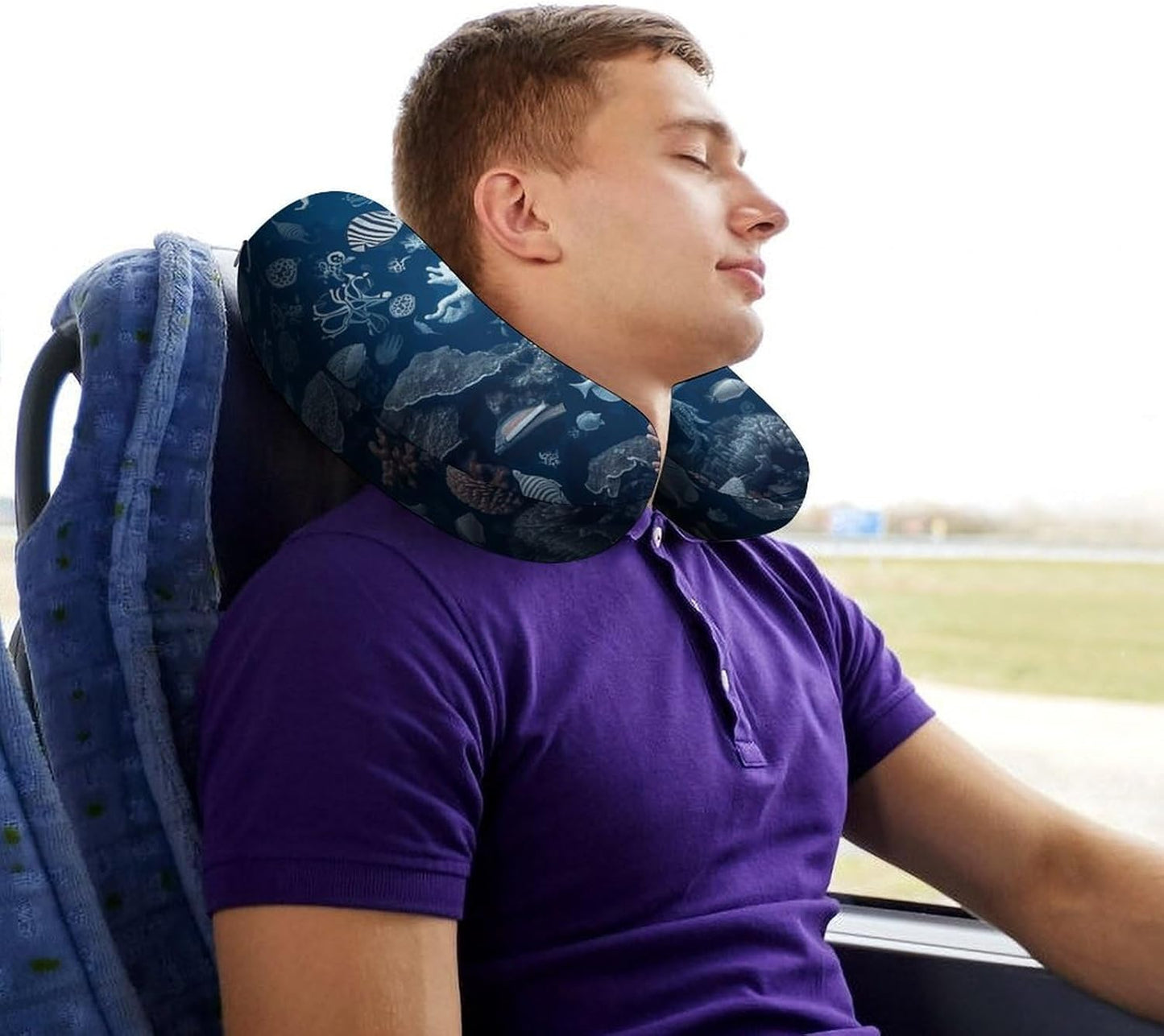 Underwater Marine Life Neck Pillow Memory Foam U Shaped Pillows Portable Pillows for Shoulder Travel Head Support Pillow with Concealed Zipper for Airplane Car Home Office