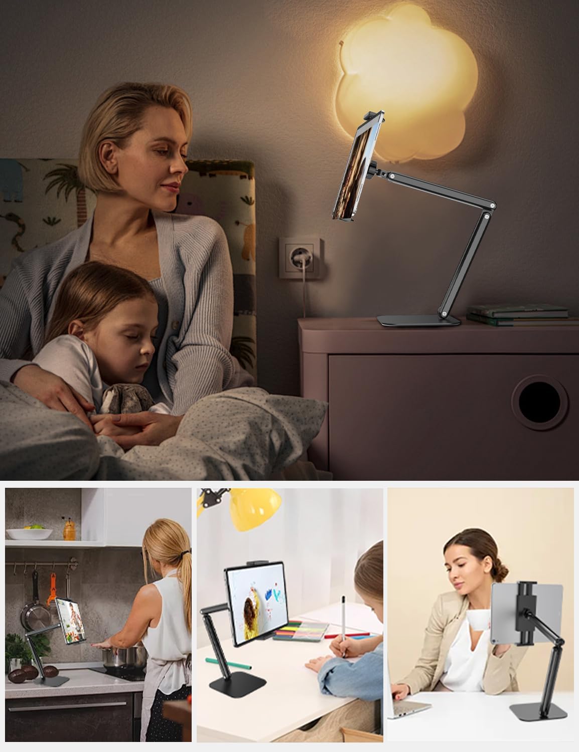 Tablet Stand for Desk,Adjustable iPad Holder Clamp Mount,360°Rotation,Sturdy Aluminum Tablet Arm Mount for 4.7"-15.6" iPad Pro/Air/Mini,iPhone,Portable Monitors,for Kitchen,Work,Video Call