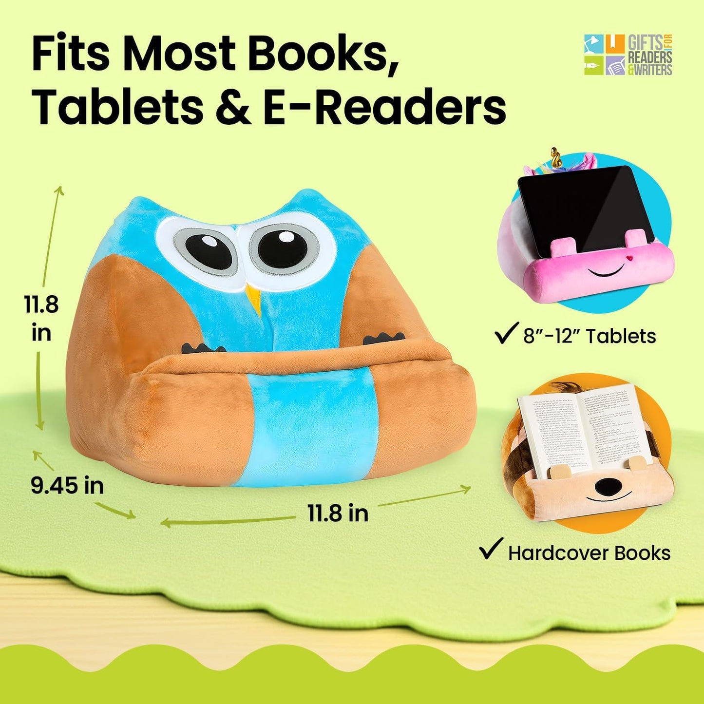 Gifts for Readers & Writers Kids Tablet Pillow Stand Holder Lap Soft iPad Stand Owl- Kindle Lap Holder for Reading Book Pillow for Reading in Bed, Soft Machine Washable Book Cushion with Pocket