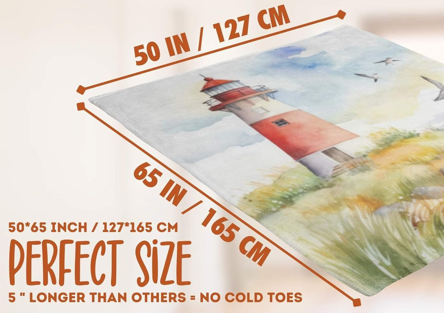 InnoBeta Lighthouse Throw Blanket - Flannel for Lighthouse Lovers - 50" x 65" White