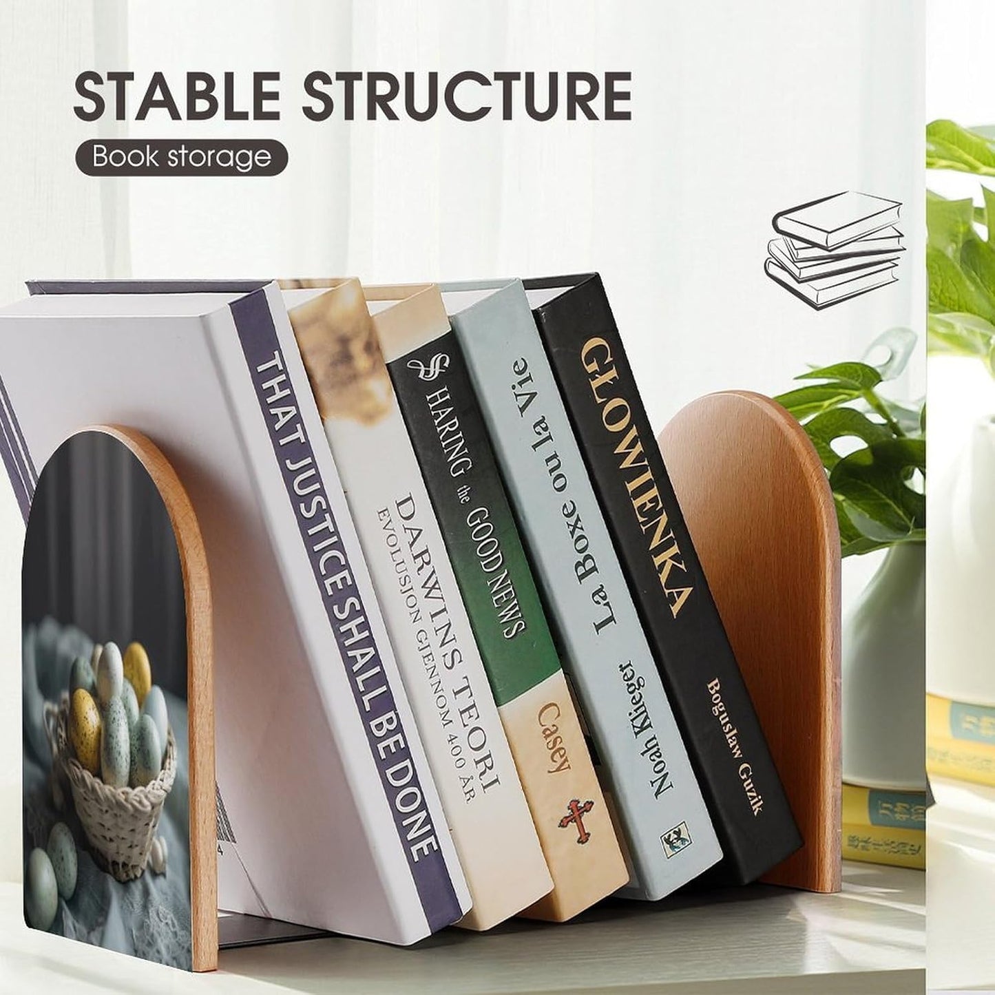 Easter Egg Basket Bookend for Shelves Wooden Book End Large Size Sturdy Book Holders Stoppers with Metal Base for Bookshelves Slick Decorative Bookends Stands
