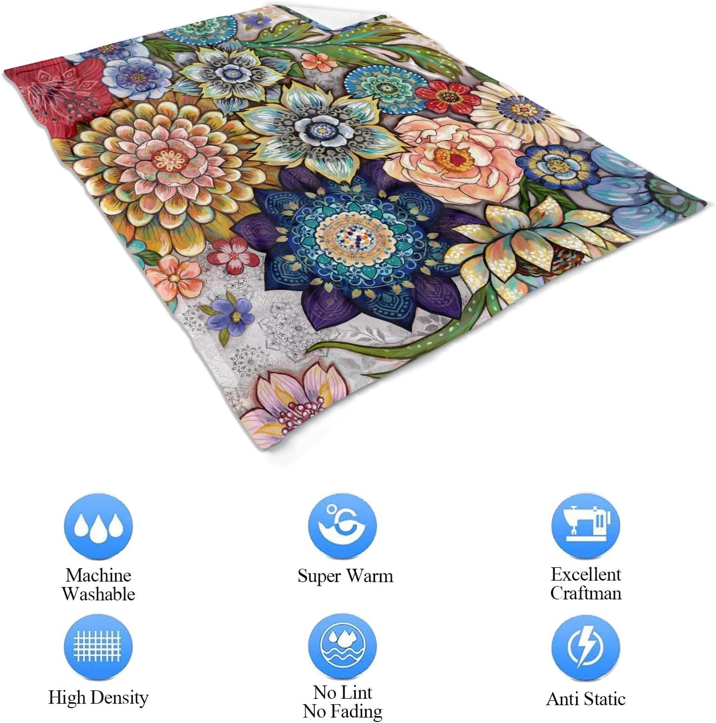 Neasow Floral Fleece Throw Blanket, Vibrant Color Boho Flowers Blossom Cozy Decor Throws for Sofa Bed Couch Chair or Dorm 50×60 inch
