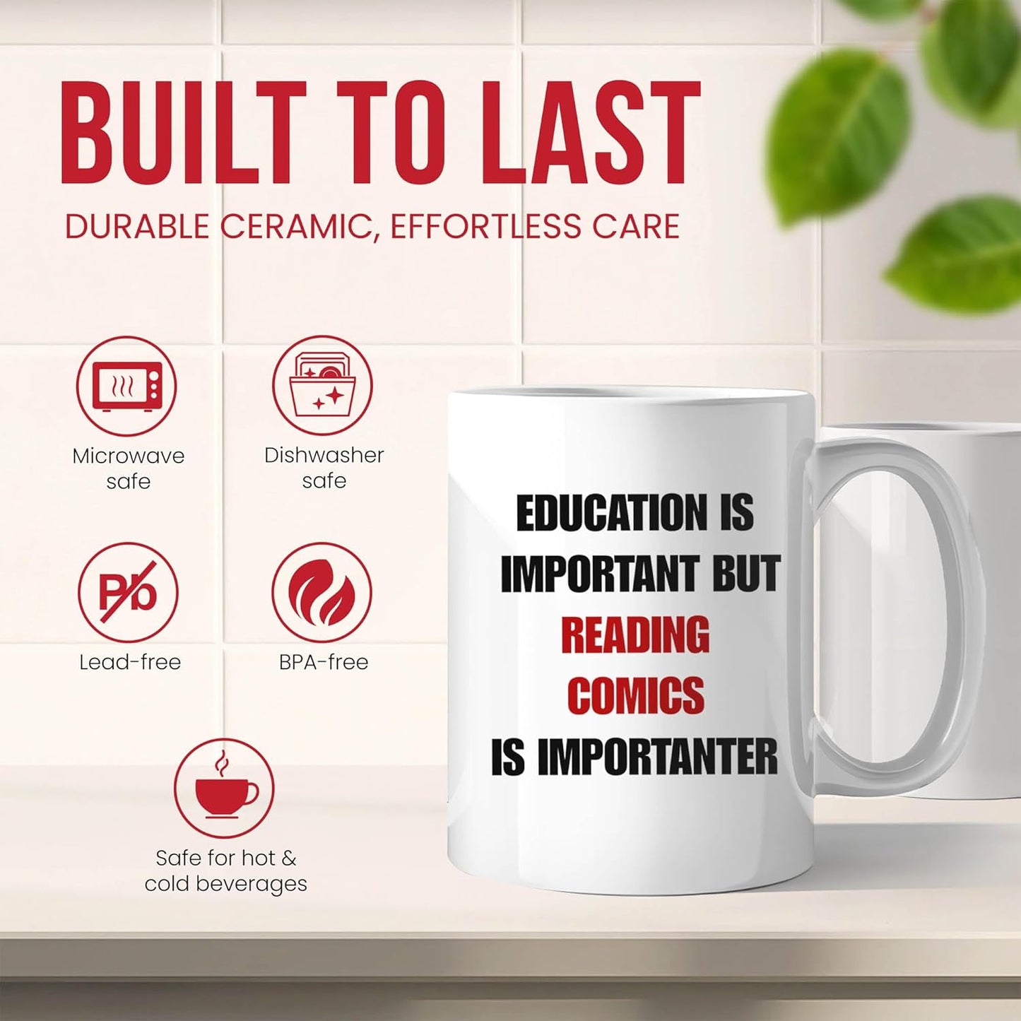 Education Is Important But Reading Comics Is Importanter Mug - Comic Lover Coffee Cup - Reader Funny Gift From - Graphic Tea Mugs - Cups - 11 Oz Ceramic Gifts For Enthusiasts, Birthday, Him, Her