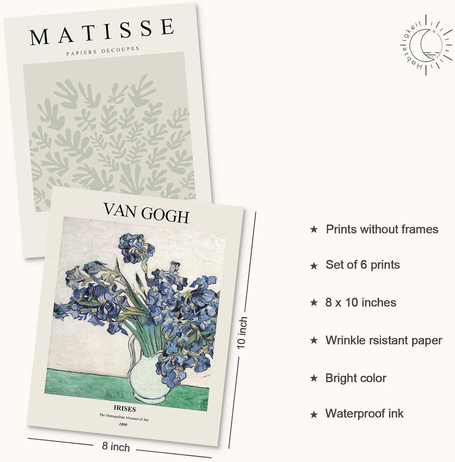 Habseligkeit Matisse Posters for Room Aesthetic, Flower Market Poster, Van Gogh Room Decor Aesthetic Vintage Prints for Wall Decor Unframed, 8x10in, Set of 6