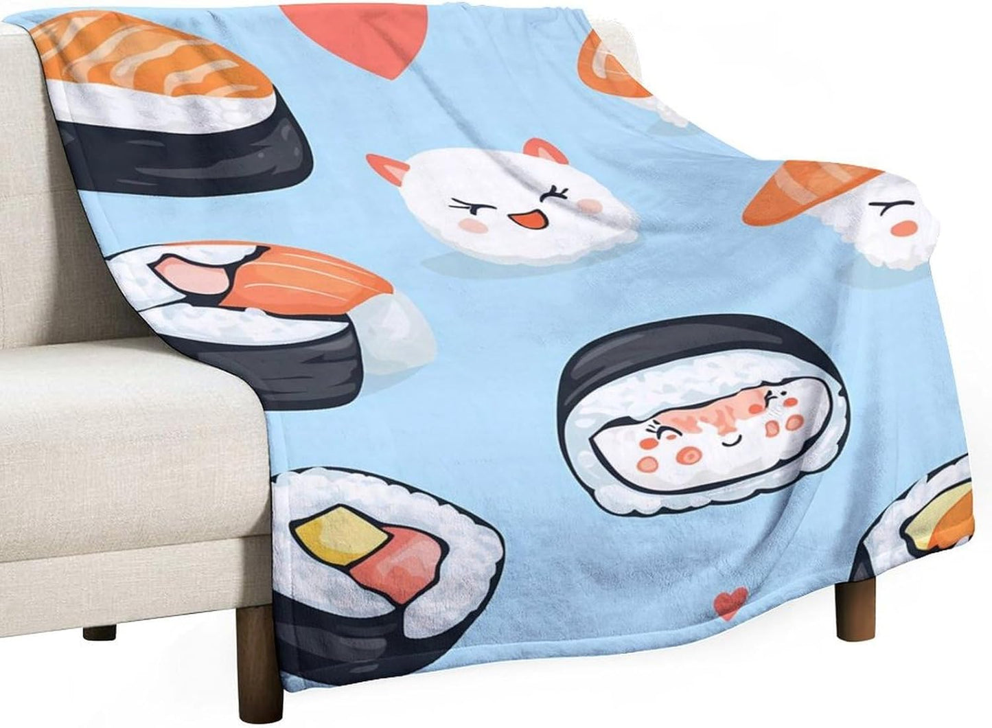 Cute Sushis Throw Blanket for Couch Bed Plush Cozy Fuzzy Flannel Blanket for All Season 60"x80"