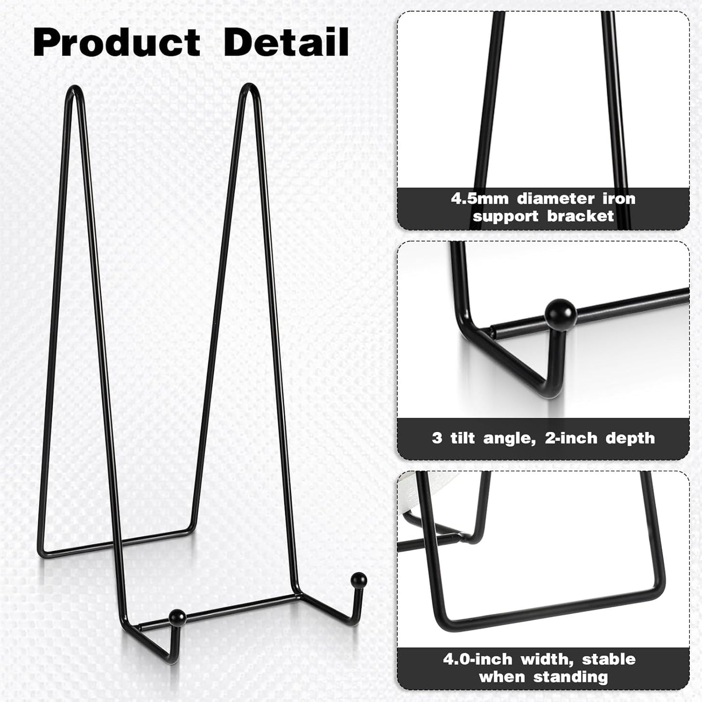 6 Pack 10 Inch Large Plate Stands for Display, Plate Holder Display Stand, Metal Black Picture Stand, Large Metal Black Frame Stands for Books, Plaques, Photo Frame, Photo Easel