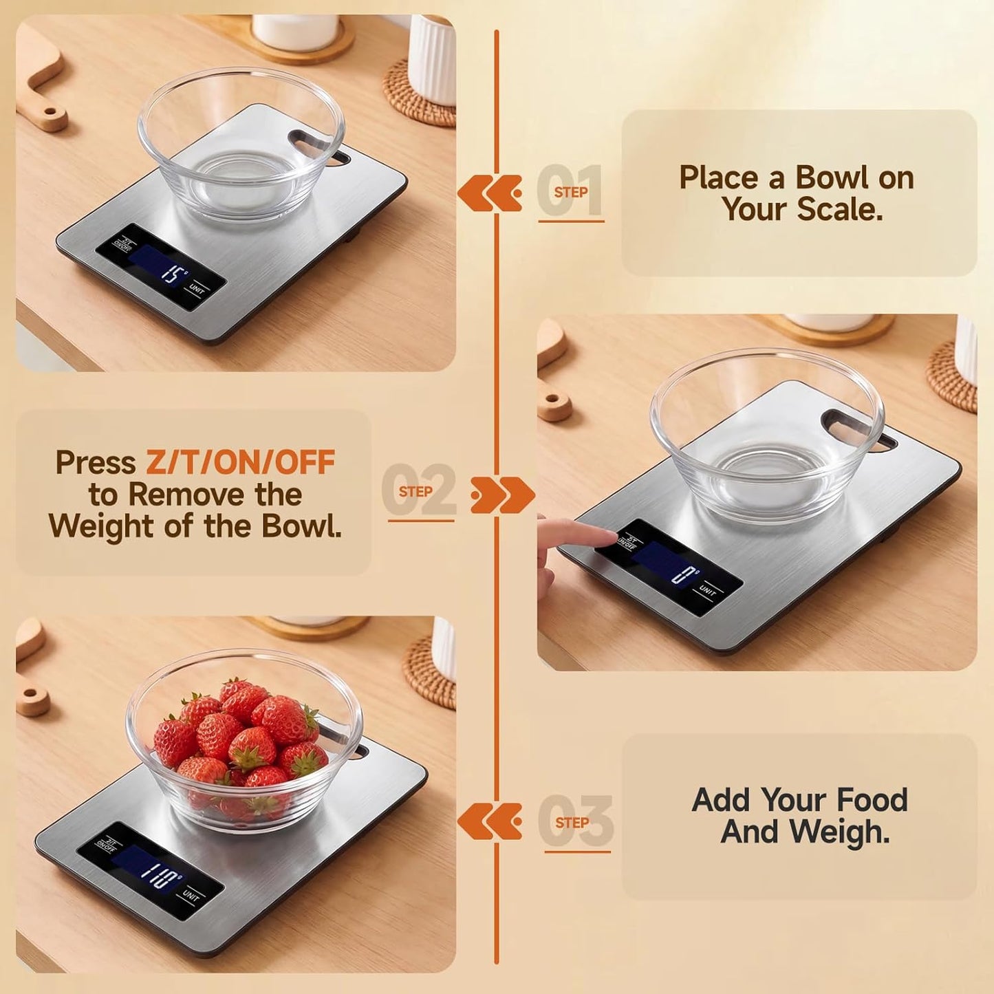 Digital Kitchen Scale & Food Weight Scale with Hang Loop, 11lb Baking Scale for Home and Kitchen, Precise Scales with Grams and Ounces, Stainless Steel