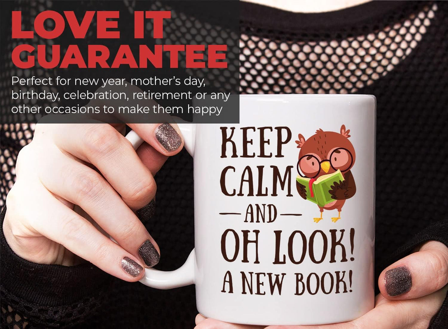Bubble Hugs Book Lover Coffee Mug 11oz White - Keep Calm and Oh New Book - Reading Owl Reader Stack of Books Lover Bookish Novelist Librarian Writer