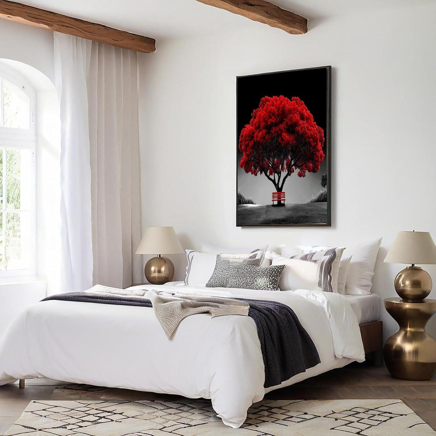 GDJSMIN Realistic Tree Scenery Wall Art, Red Leaves Poster For Reading Room Living Room Decor 12X 16 Inch Unframed