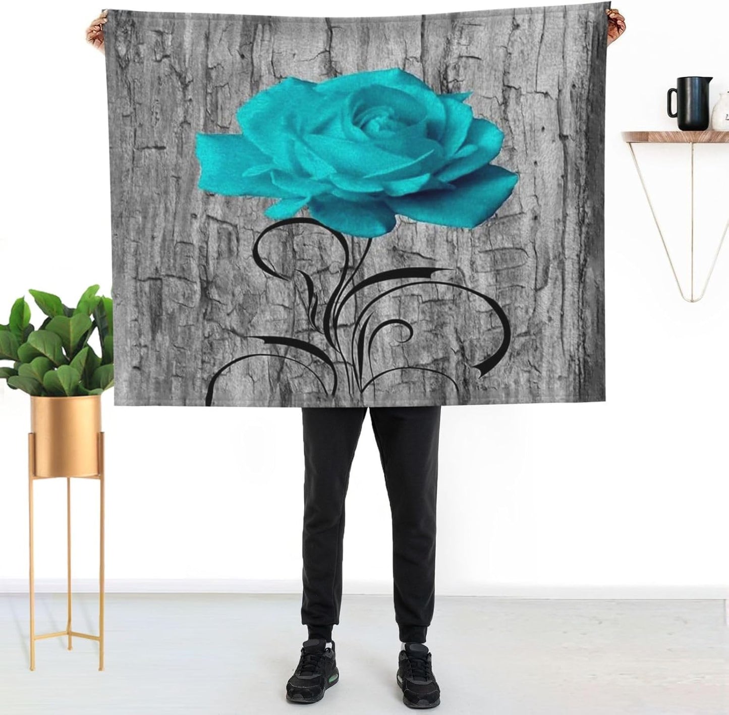 Teal Gray Rose Throw Blanket Cozy Warm Blankets Soft Flannel Blankets Gift Home Bedding Living Room Couch Sofa Bed for All Seasons Blanket 40x50inch