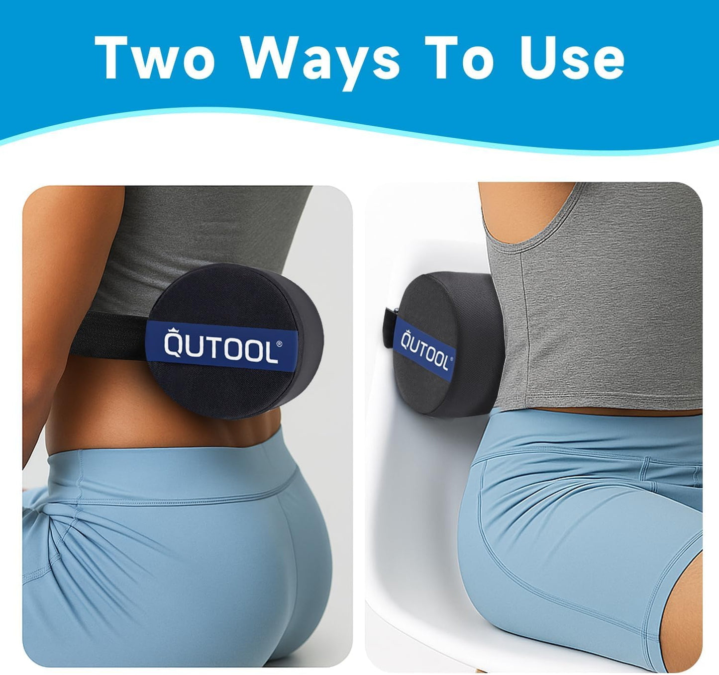 QUTOOL Lumbar Roll, Lumbar Support Pillow for Office Chair with Non-Slip Wider Strap, Back Pain Relief & Posture Improvement, Washable Cover, Office Desk & Car Accessories, Black, Firm