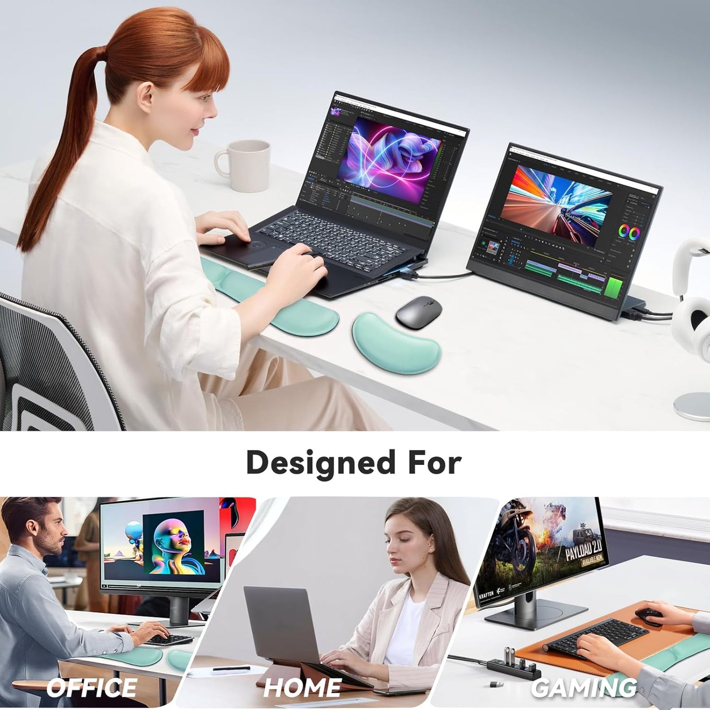 ZIBLY Wrist Rest Keyboard and Mouse Set - Anti-Skid Non Slip Ergonomic Wrist Cushion Support Pad - Easy Typing,Pain Relief - Premium Memory Foam for Work from Home Gaming Computer Laptop