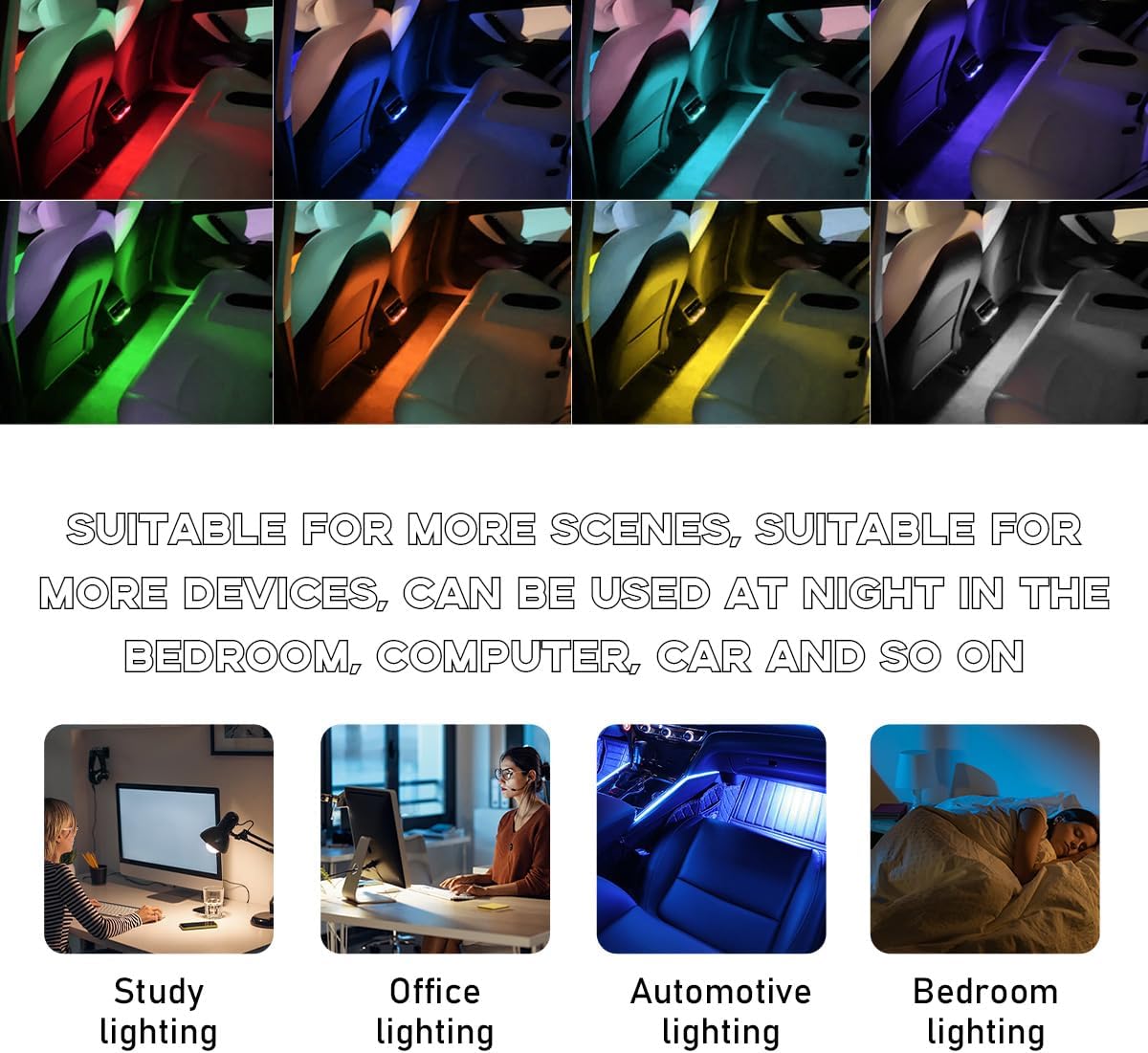 2PCS Mini USB LED Light, Portable RGB Car Interior Atmosphere Lamp, Adjustable 8 Colors Bright Plug-in USB Interface Ambient Light for Home Office Decoration, Car Accessories