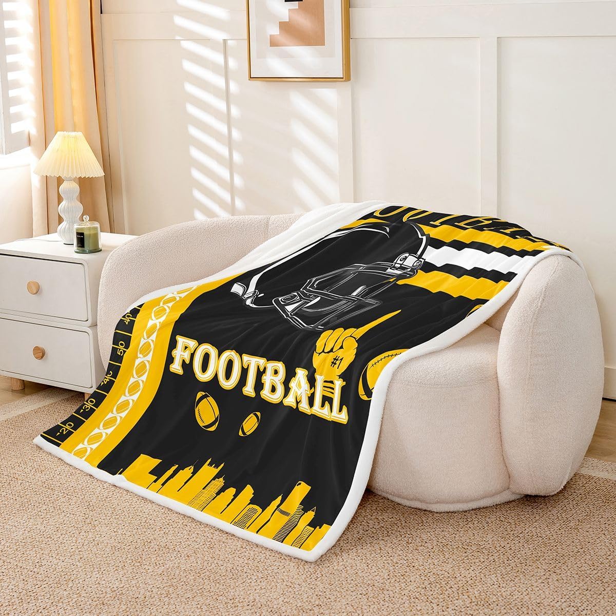 Feelyou Football Fleece Throw Blanket Boys Girls 40"x50" Rugby Sports Sherpa Blanket Plush Fuzzy Women Men Football City Bedroom Decor
