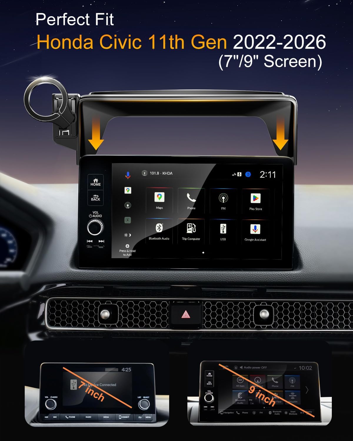 pop-tech Magnetic Phone Holder for Honda Civic 11th Gen 2022 2023 2024 2025 2026, 360° Car Screen Phone Mount Made for Civic Hatchback Sedan Touchscreen, Compatible with Magsafe iPhone Accessories