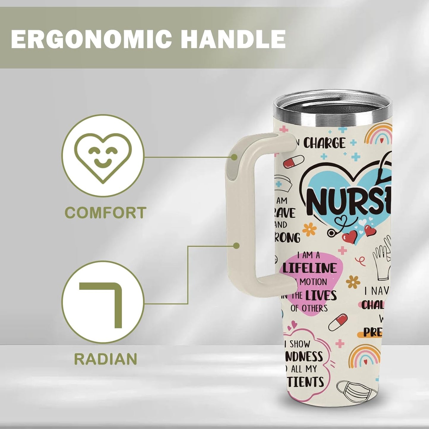 Nurse Tumbler Gifts, 30oz Nurse Themed Tumbler with Handle and Straw, Stainless Steel Double Wall Vacuum Insulated Cup Keep Hot Cold - 30 oz Travel Mug with Lid Tumblers for Work