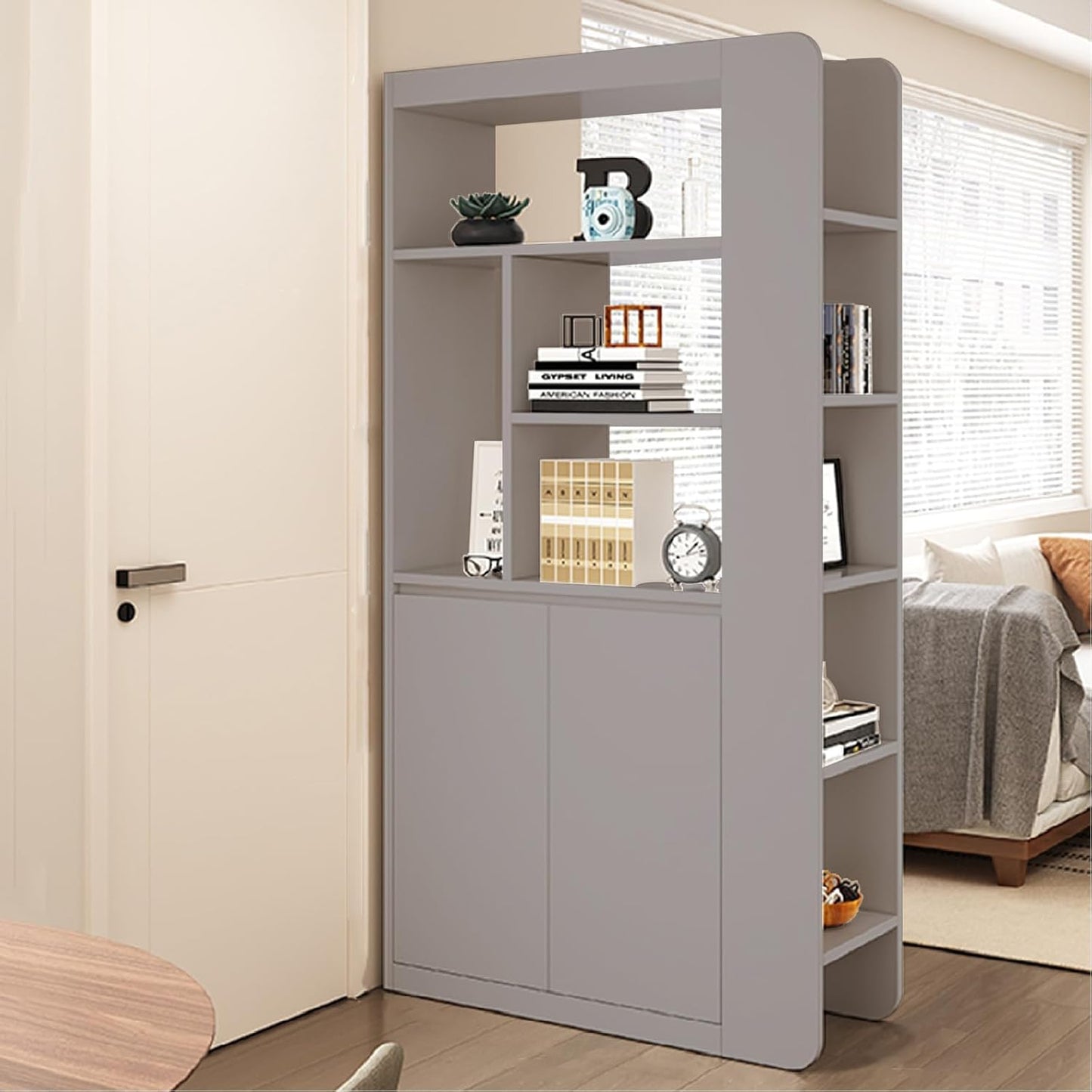 Wooden Entryway Cabinet with Hidden Shoe Storage, Freestanding Room Divider, Narrow Display Bookshelf, Open Shelving Unit for Entryway/Living Room/Bedroom/Office(39.4*13.8*74.8in, I-left)