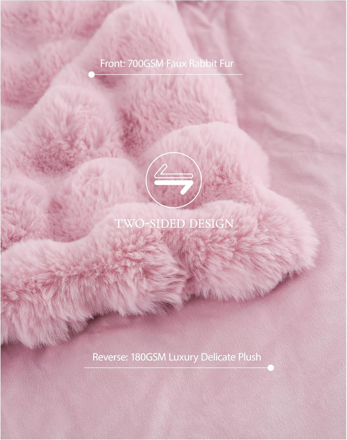 Faux Fur Throw Blanket, Bunny Blanket with Bubble Texture, Reversible Fluffy Blankets for Couch and Bed, Soft Cozy Faux Rabbit Fur Blanket for Home Décor, Cozy & Machine Washable