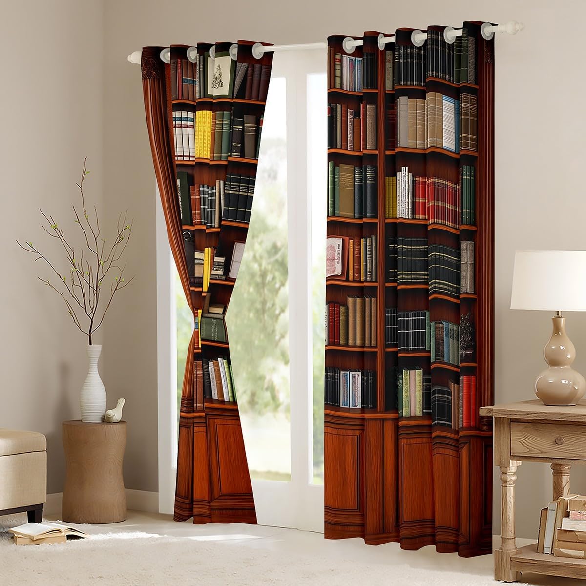 jejeloiu Library Bookcase Curtains for Bedroom Living Room Vintage Library Books Blackout Darkening Drapes Retro Bookshelf Window Treatments, 2 Panels 52 x 84 Inch Education Reading Room Decor