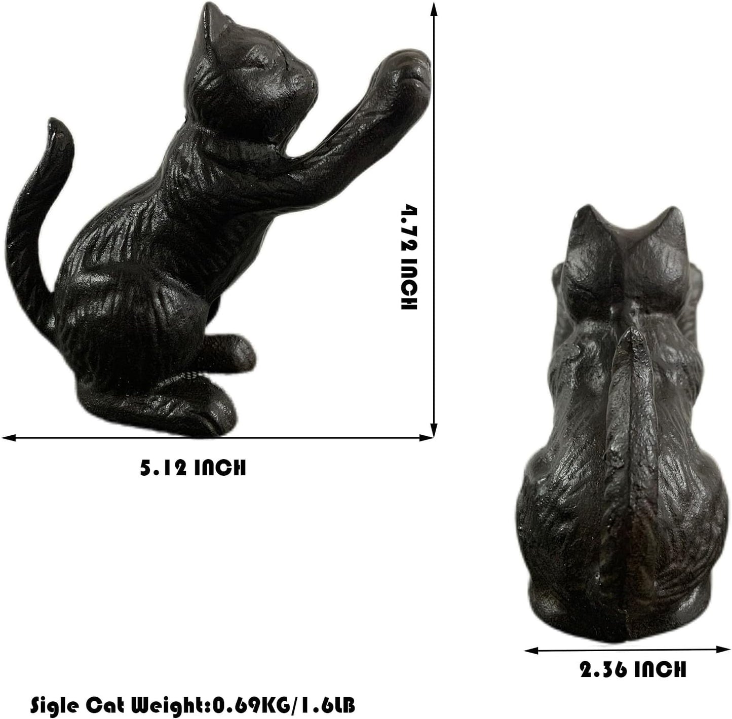 Book Ends for Shelves Decorative, Cast Iron Heavy Duty Bookends for Heavy Book, Unique Cute Cat Bookend for Home/Office Decor, Antique Classic Black 2PCS
