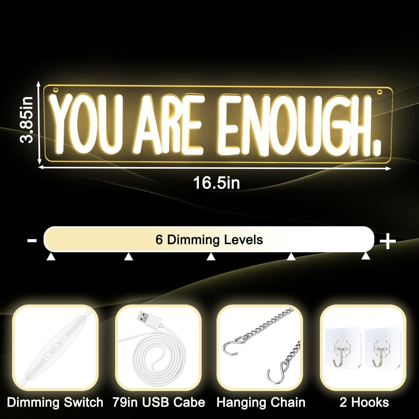 You Are Enough Neon Sign Dimmable Neon Signs for Wall Decor Affirmation LED Signs USB Neon Light Up Sign for Bedroom Living Room Reading Room Classroom Book Party Library Decoration for Women Men Kids