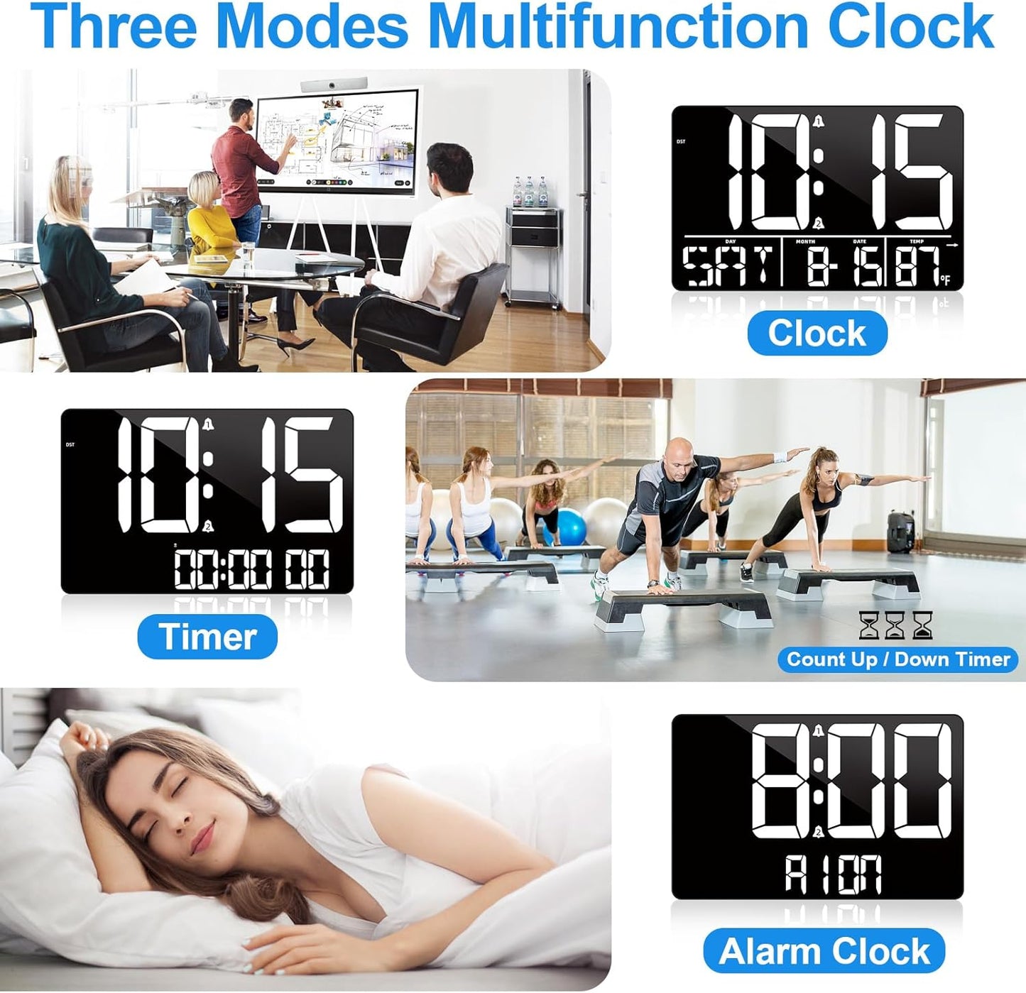 13" Bluetooth Auto Sync Wall Clock - Large Digital Alarm Clock with Remote, 25 Ringtones, Dual Alarm, Adjustable Brightness, 12/24H, Auto DST, for Living Room, Kitchen, Office, Elderly