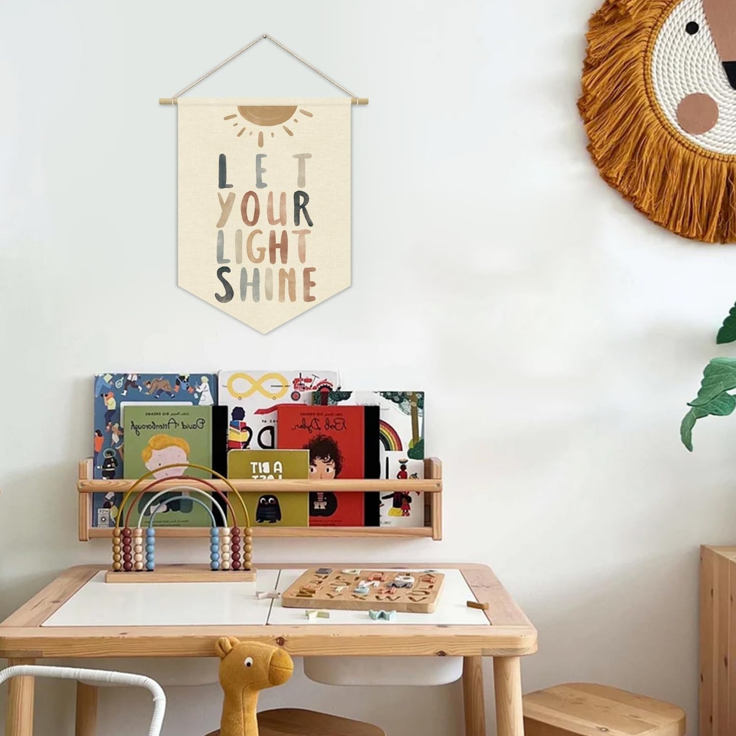 Inspirational Christian for Nursery Wall Decor,Let Your Light Shine for Kids Wall Art Canvas Banner,Boys Girls Room Wall Hanging Pennant Flag Canvas Banner for Classroom Playroom Bedroom 15x11in