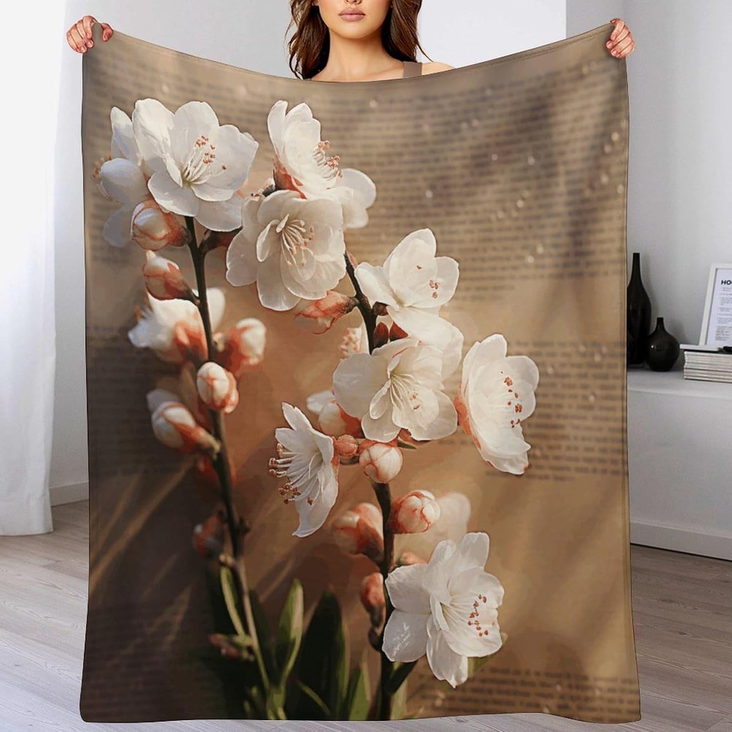 A Peach Blossom Throw Blanket for Couch Super Soft Warm Lightweight Throw Blankets Cozy Flannel Bed Blanket Cute Decorative Blankets for All Seasons Home Decor Gift 60"*80"（150 * 200cm）