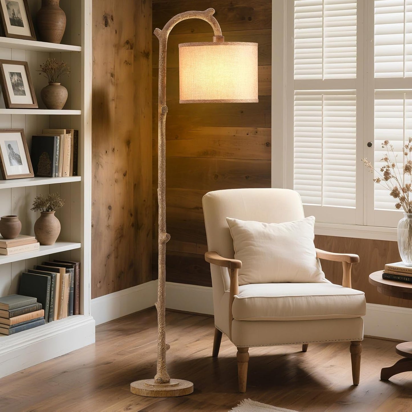 Floor Lamp for Bedroom - 69" Rustic Farmhouse Tall Lamp with Adjustable Color Temperatures - Country Resin Vintage Reading Light Standing Lamps for Living Room Office Classroom, Bulbs, Brown