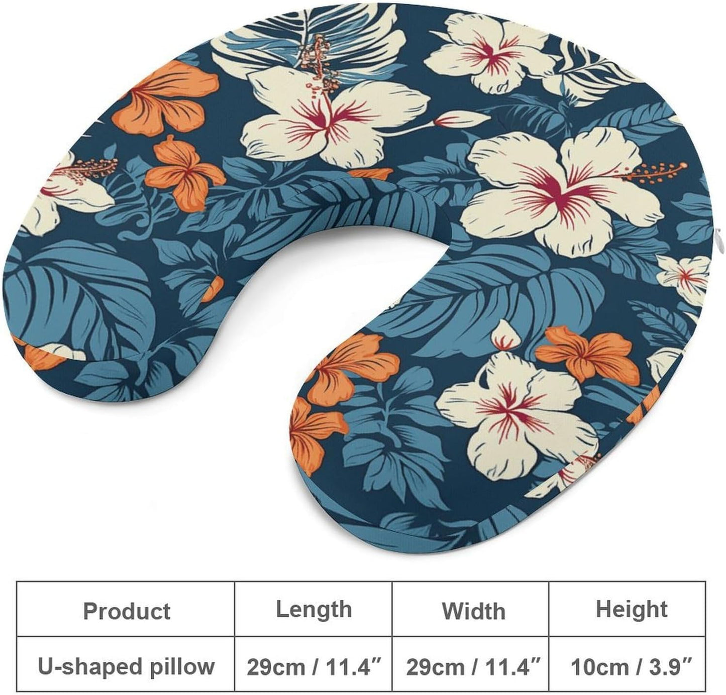 Hawaii Flower Neck Pillow Memory Foam U Shaped Pillows Portable Pillows for Shoulder Travel Head Support Pillow with Concealed Zipper for Airplane Car Home Office