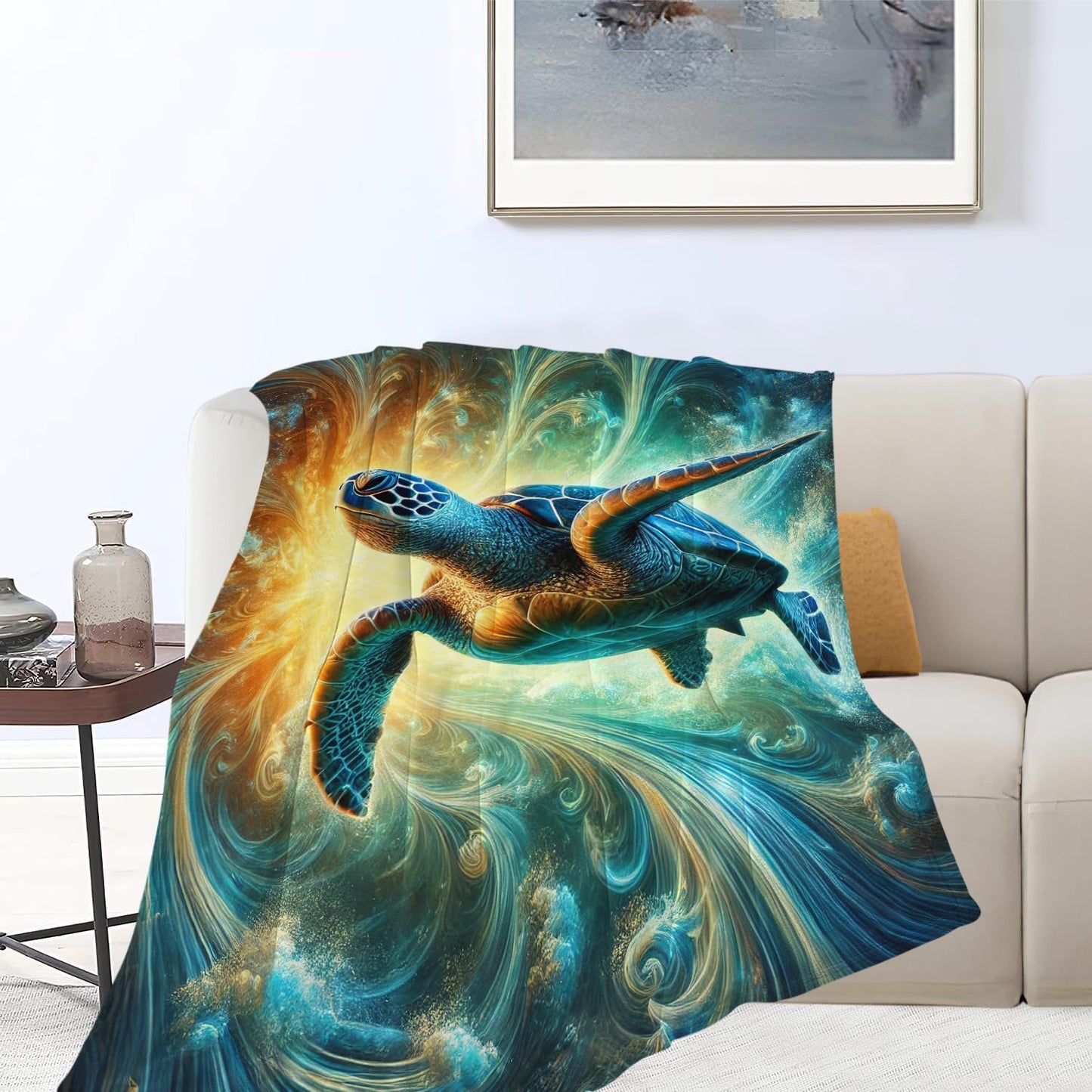 Ocean Sea Turtle Blanket Marine Turtle Beach Flannel Plush Throw Blanket Cozy Nautical Coastal Decor Fleece Stuff Blanket Gifts for Lover Girls Boys Kids Adults Women Bed Travel 40"x50"