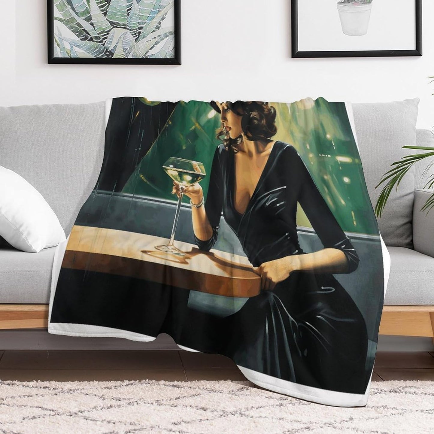Woman Drinking Alone Throw Blanket for Couch Super Soft Warm Lightweight Throw Blankets Cozy Flannel Bed Blanket Cute Decorative Blankets for All Seasons Home Decor Gift 50"*60"（130 * 150cm）