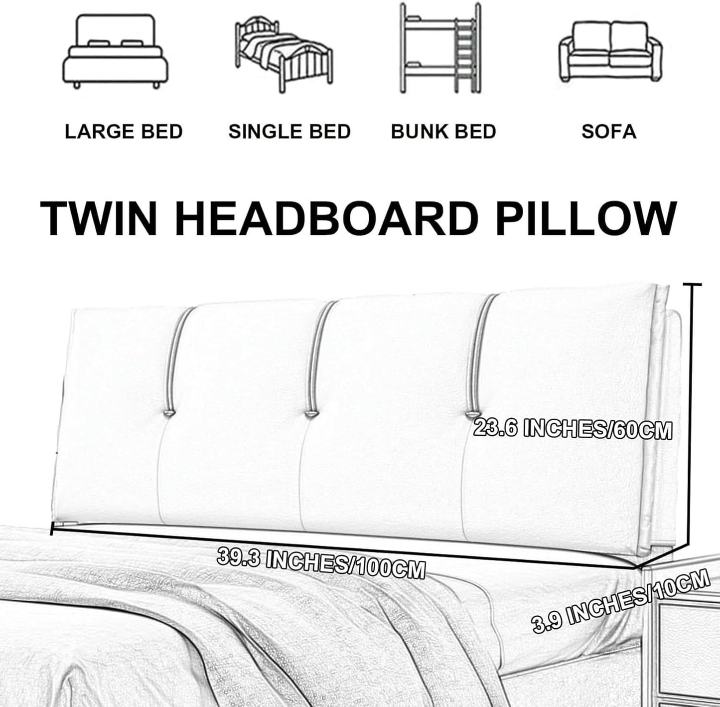 AMNOOL Headboard Cushion Bedside Support Pillow Wall Pillowboard,Large Upholstered Headboard Backrest Bed Wedge Lumbar Pillow for Bedroom Daybed Headboard, Khaki