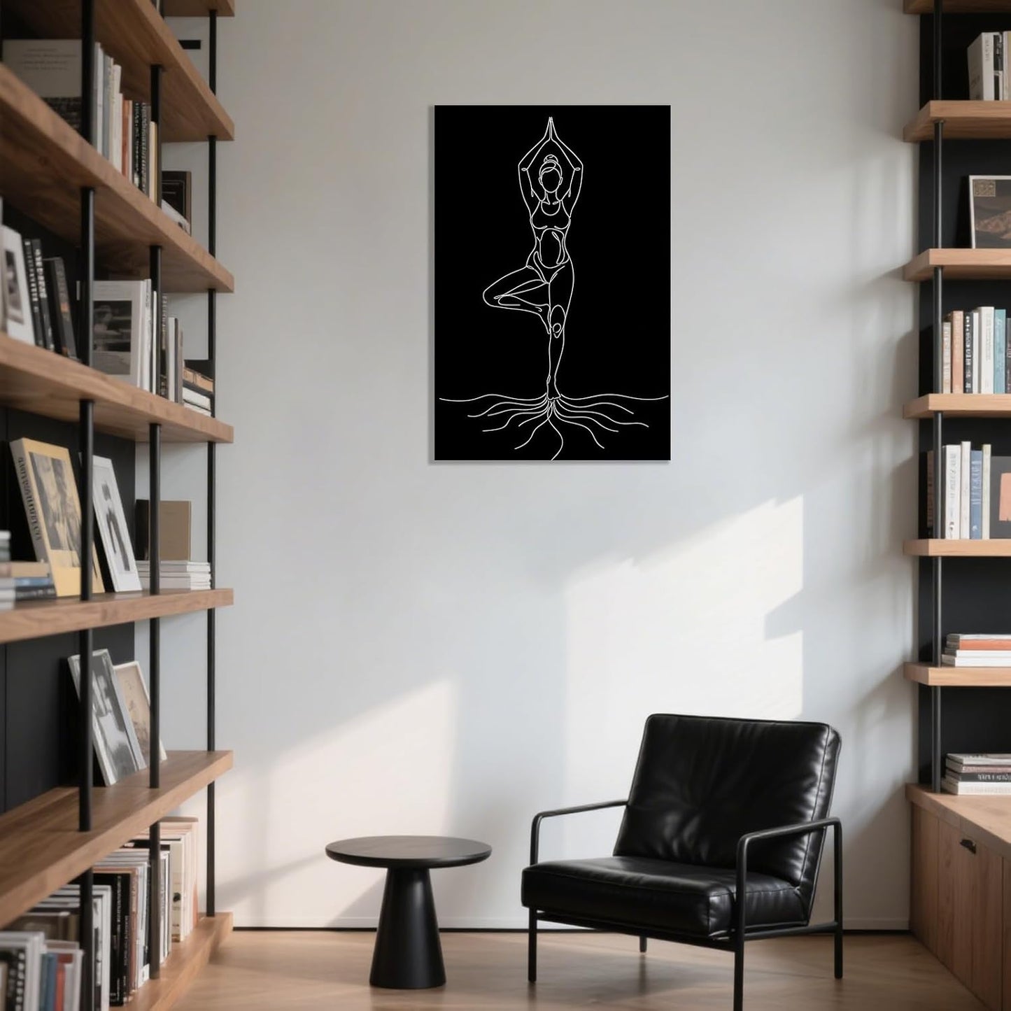CCCHCY Minimalist Vrksasana Line Canvas Print - Black White Tree Pose Meditation Wall Art Decor - Abstract Zen Yoga Poster, Modern Spiritual Artwork for Studio, Bedroom, Bathroom 12" x 16"