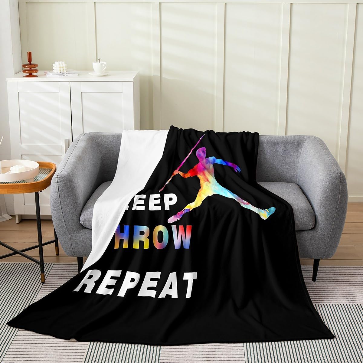 Feelyou Javelin Throwing Flannel Fleece Throw Blanket 40"x50" Kids Ball Gaming Plush Blanket for Boys Girls Teens Eat Sleep Throw Fuzzy Blanket Sports Theme All Season Bed Blanket Home Decor