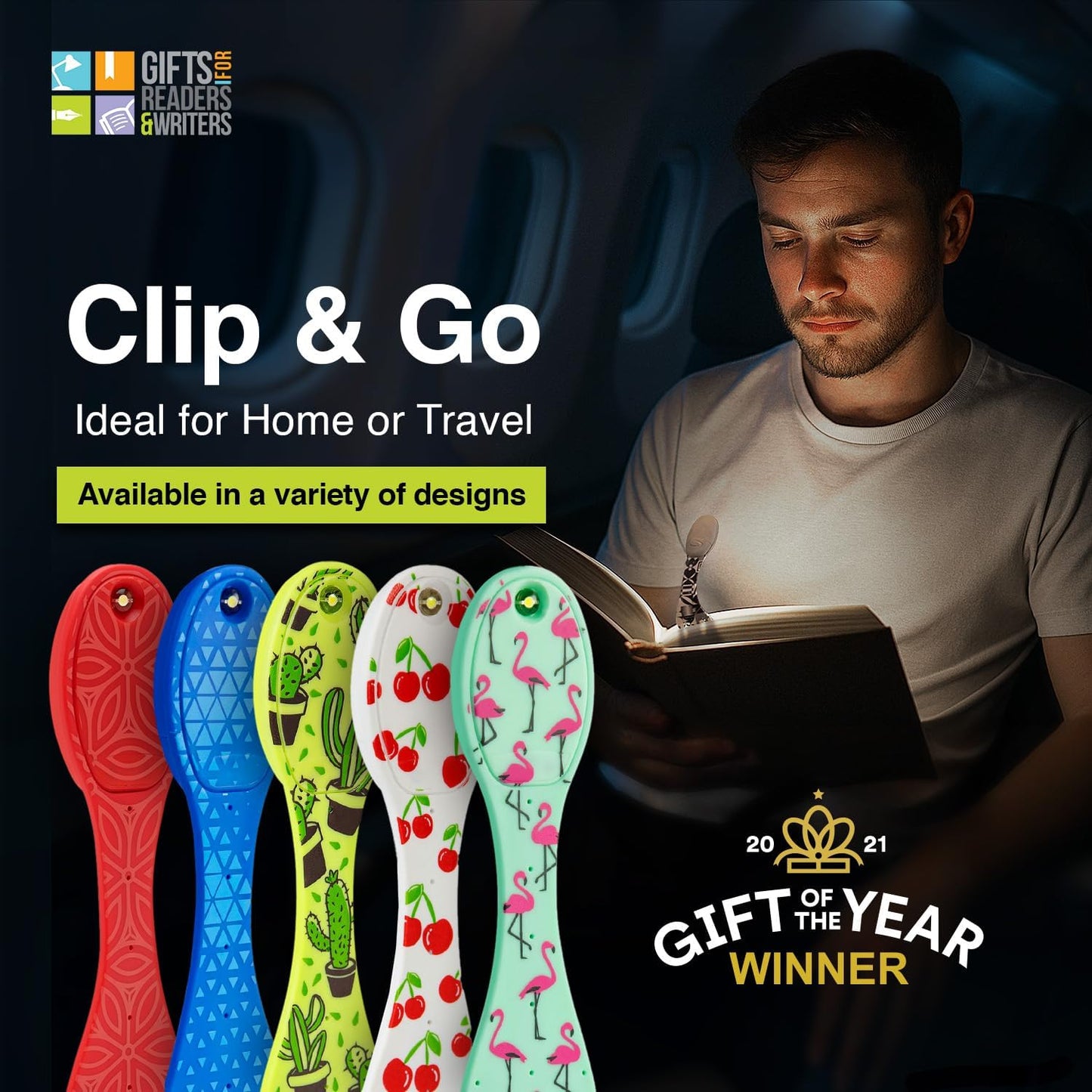 Gifts for Readers & Writers Book Light, Clip On Reading Light for Bed, 2in1 Flexilight & Bookmark, Small & Lightweight with a Soft Glow, 2 Batteries Included, Blue Digital