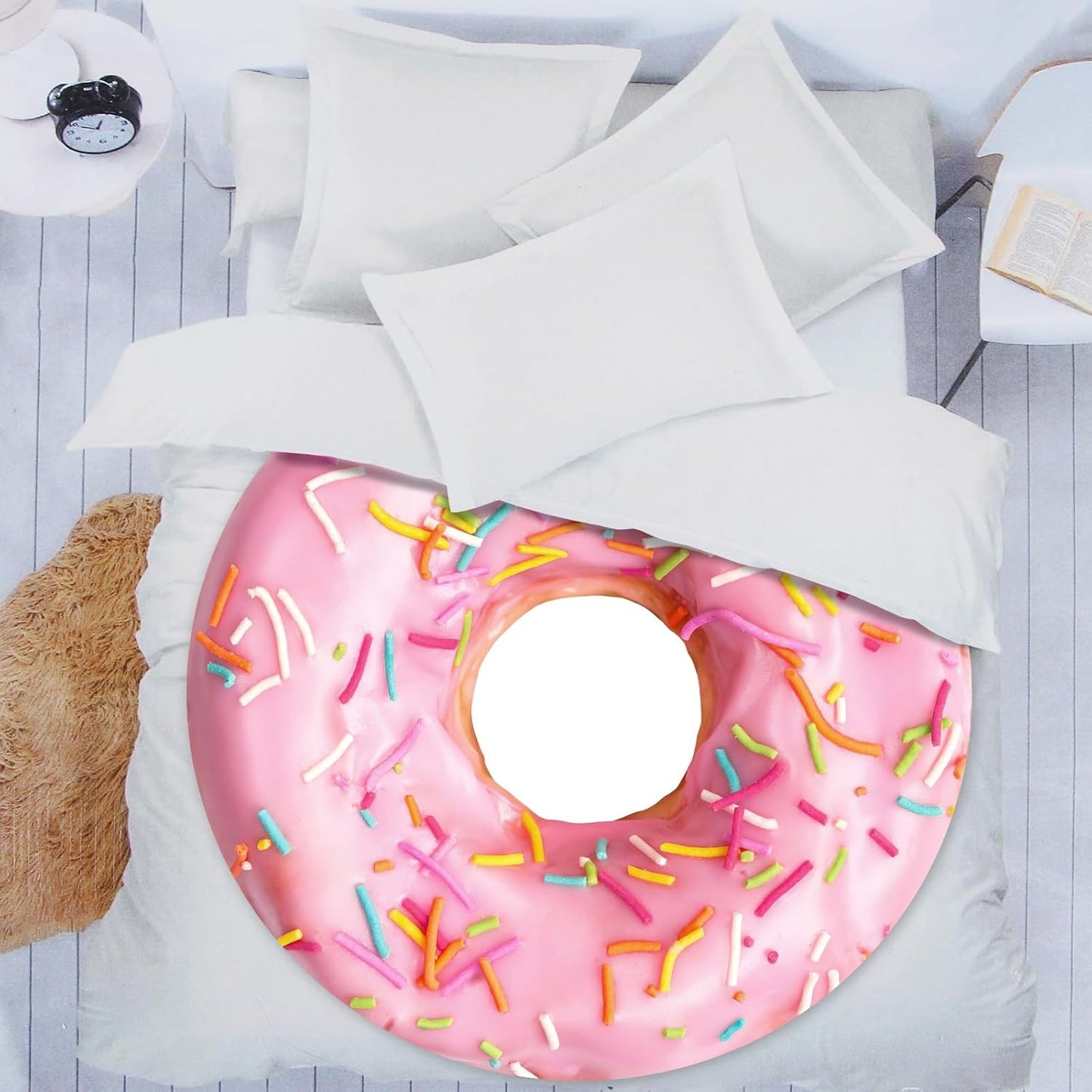 Cute Pink Donuts Funny Blanket for Girls Novelty Realistic Food Throws Soft Cozy Flannel Round for Nap, Home Decor, Party Kids Child Gifts 47 Inches