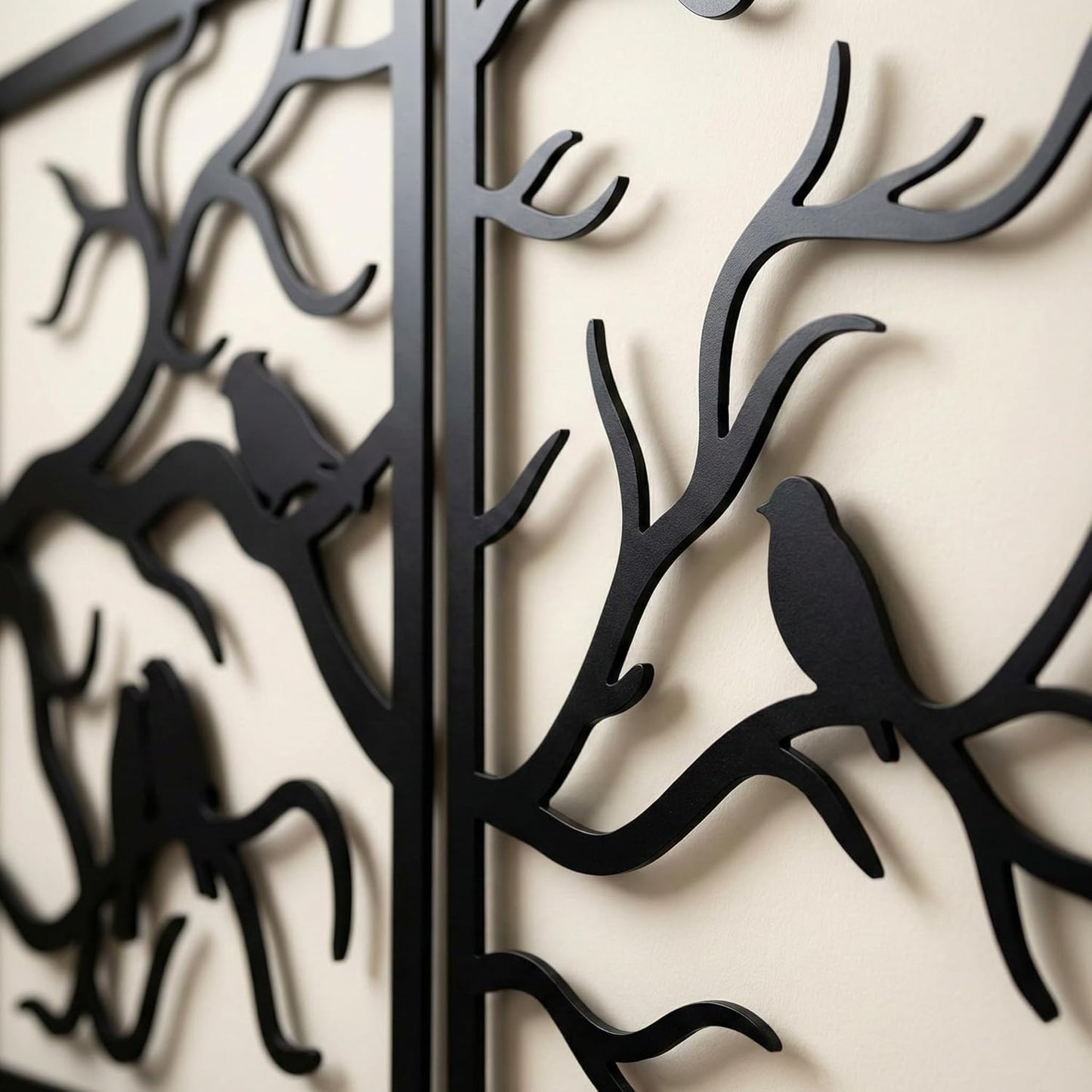 Metal Wall Art, Birds on Branch 3 Pieces, Tree Wall Art, Tree Sign, Wall Decor, Interior and Outdoor Decoration, 3 Panels Wall Hangings (40"W x 13"H / 102x33cm)